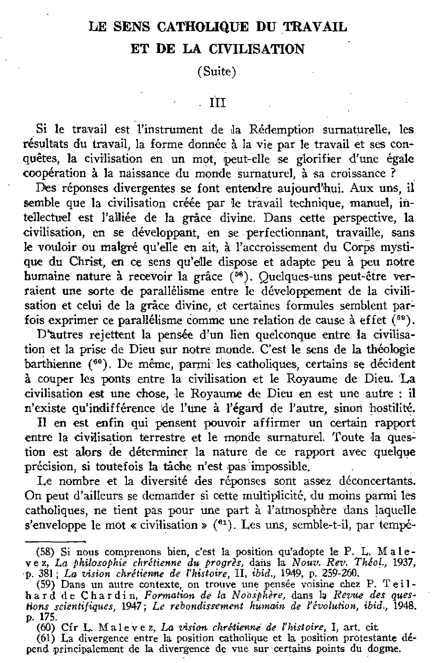 Le sens catholique du travail et de la civilisation (suite)