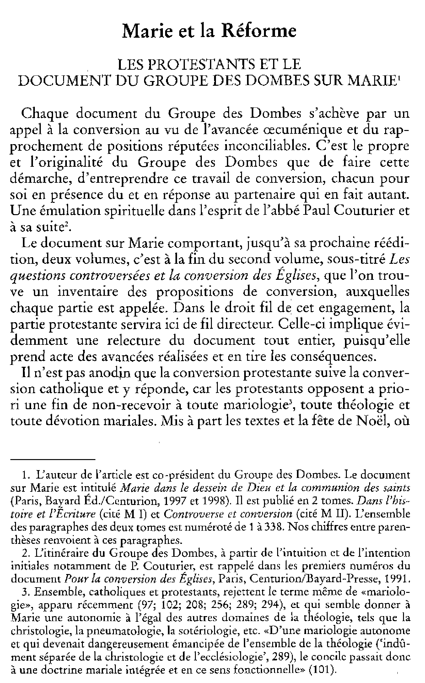 Marie et la Réforme. Les Protestants et le Document du Groupe des Dombes sur Marie
