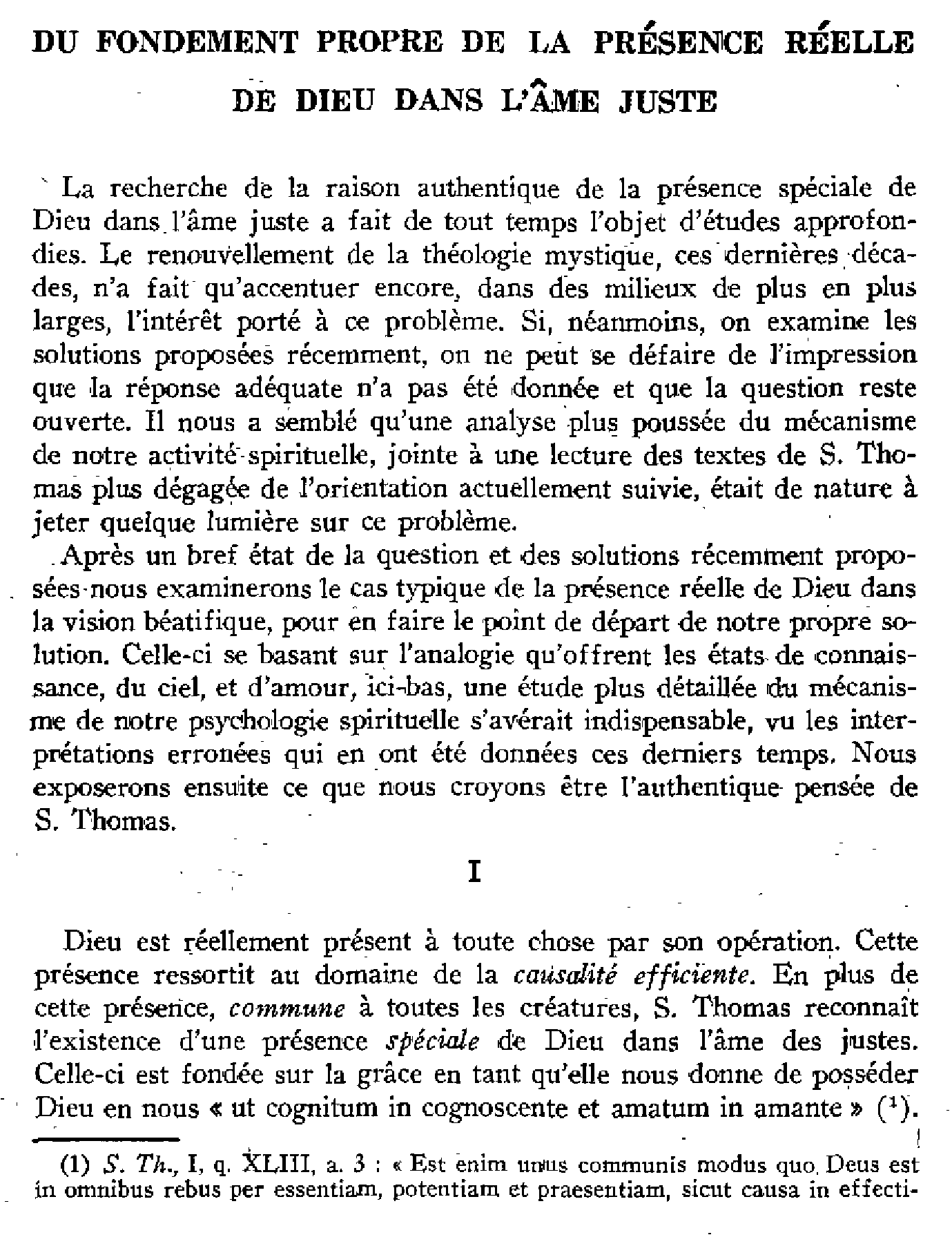 Du fondement propre de la présence réelle de Dieu dans l'âme juste