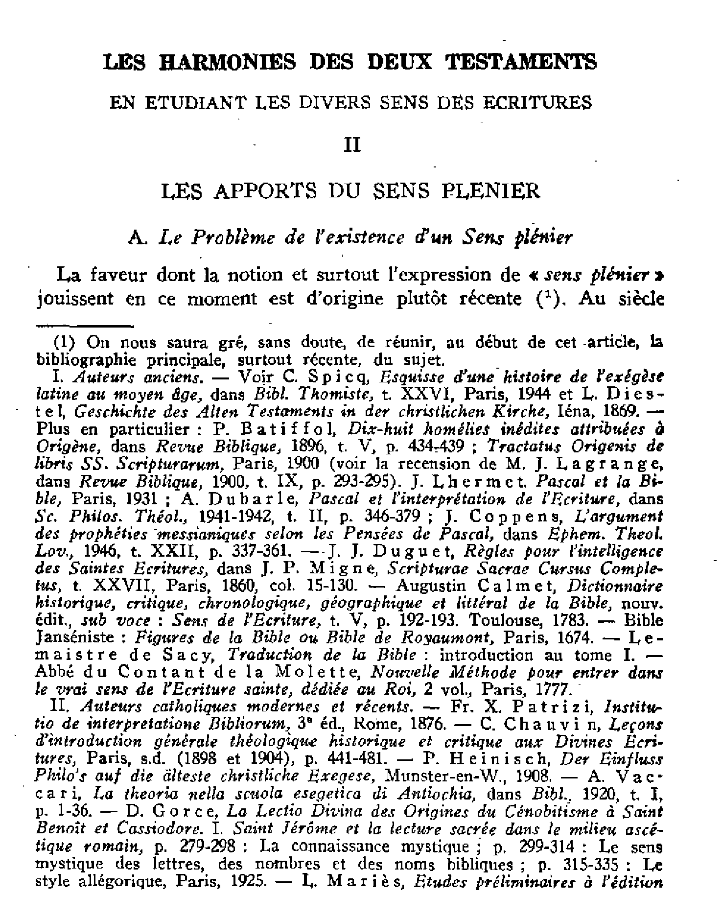Les harmonies des deux testaments. II. Les apports du sens plénier
