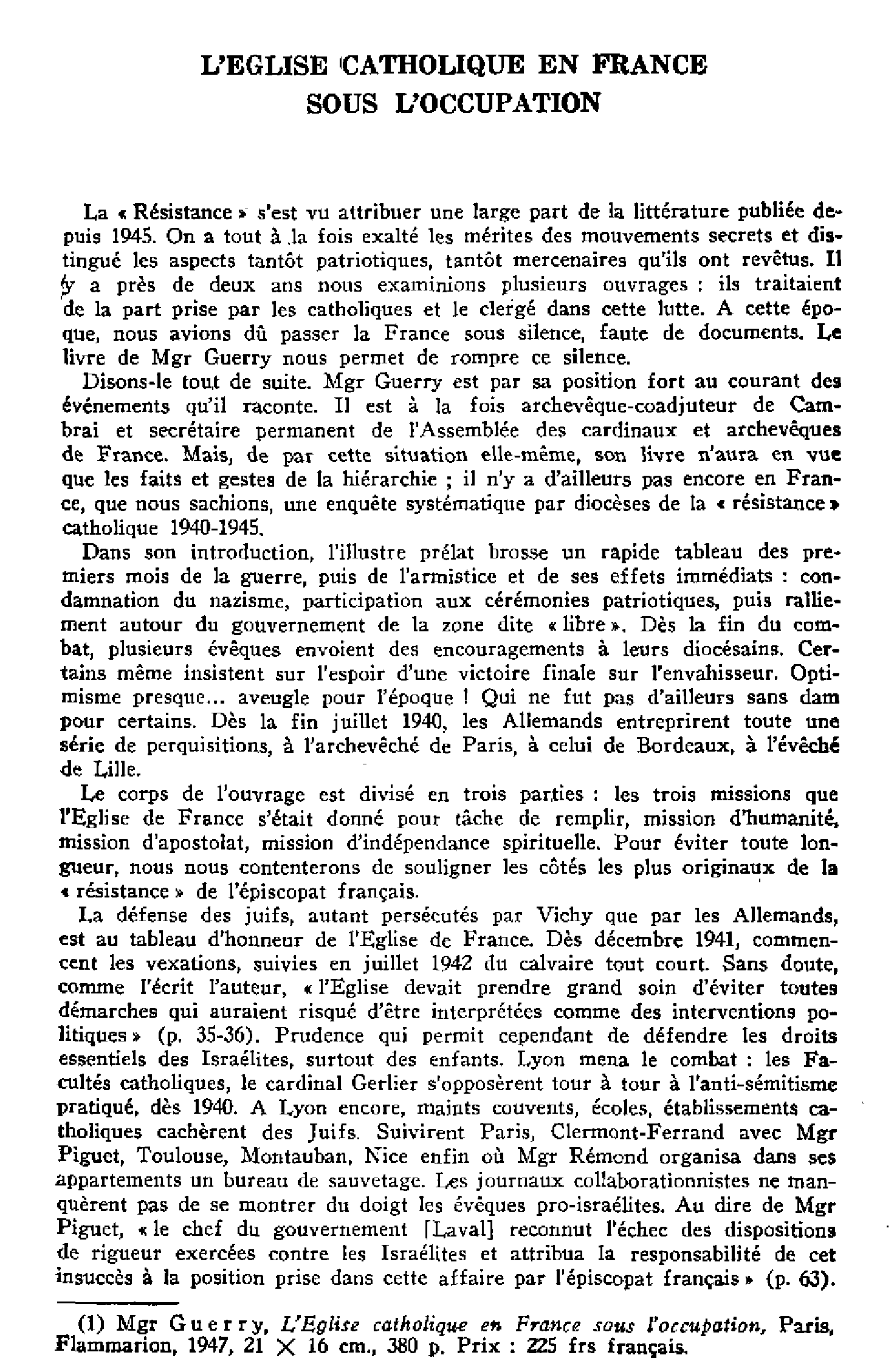 L'Église catholique en France sous l'occupation