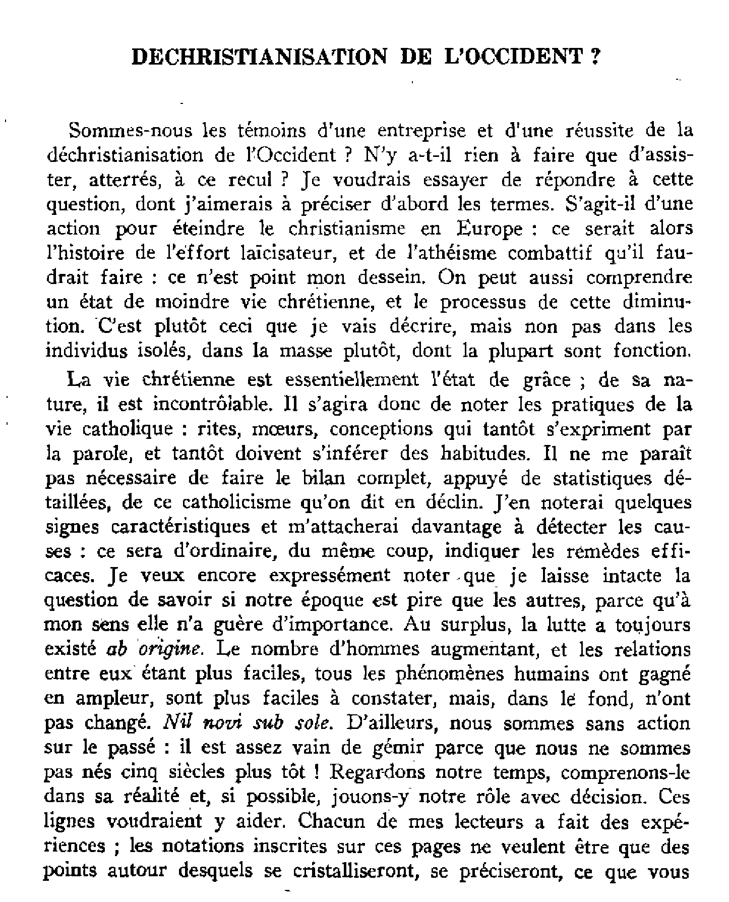 Déchristianisation de l'Occident ?