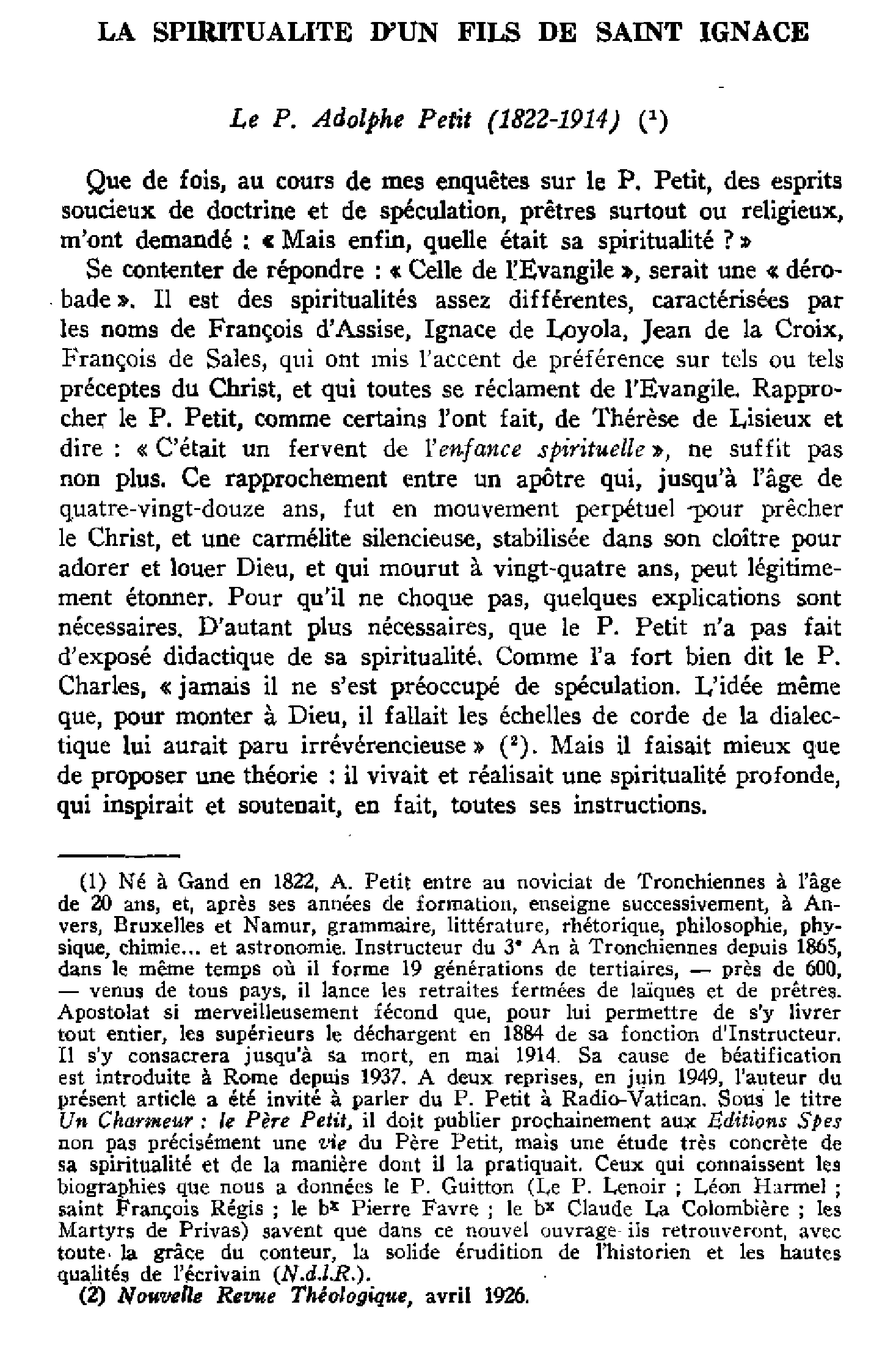 La spiritualité d'un fils de saint Ignace