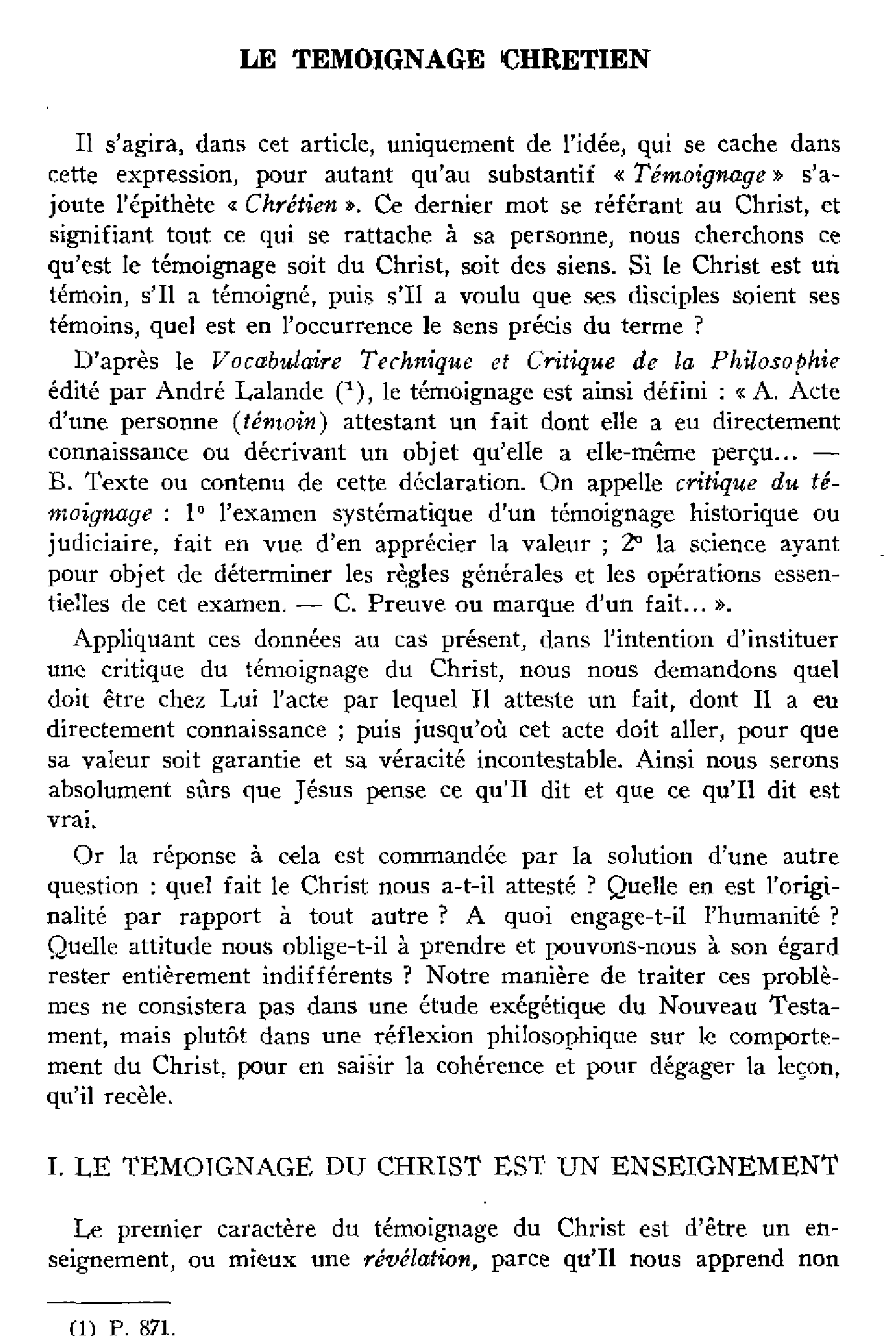 Le témoignage chrétien