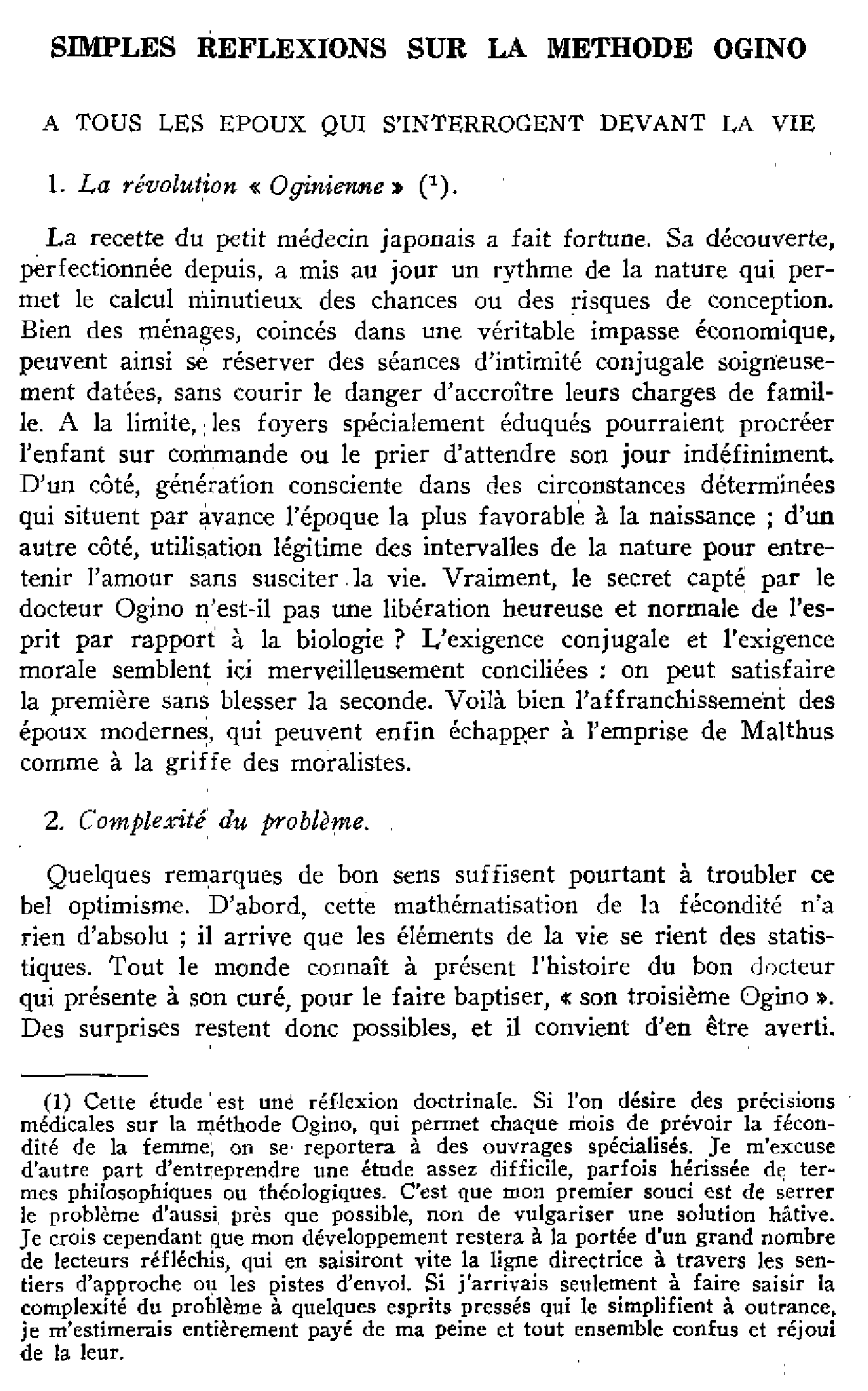 Simples réflexions sur la méthode Ogino