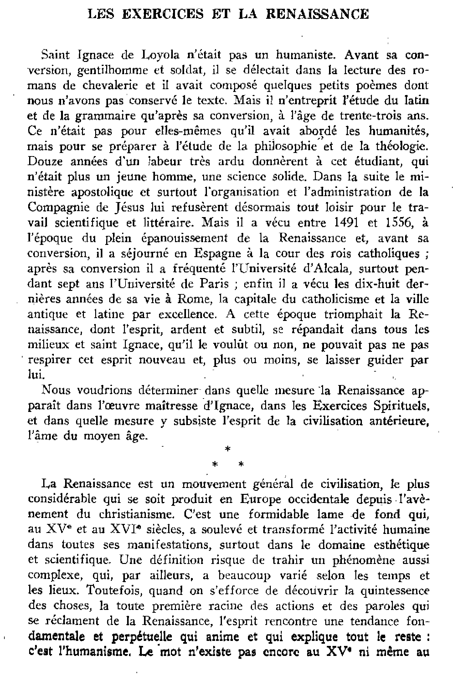 Les Exercices et la Renaissance