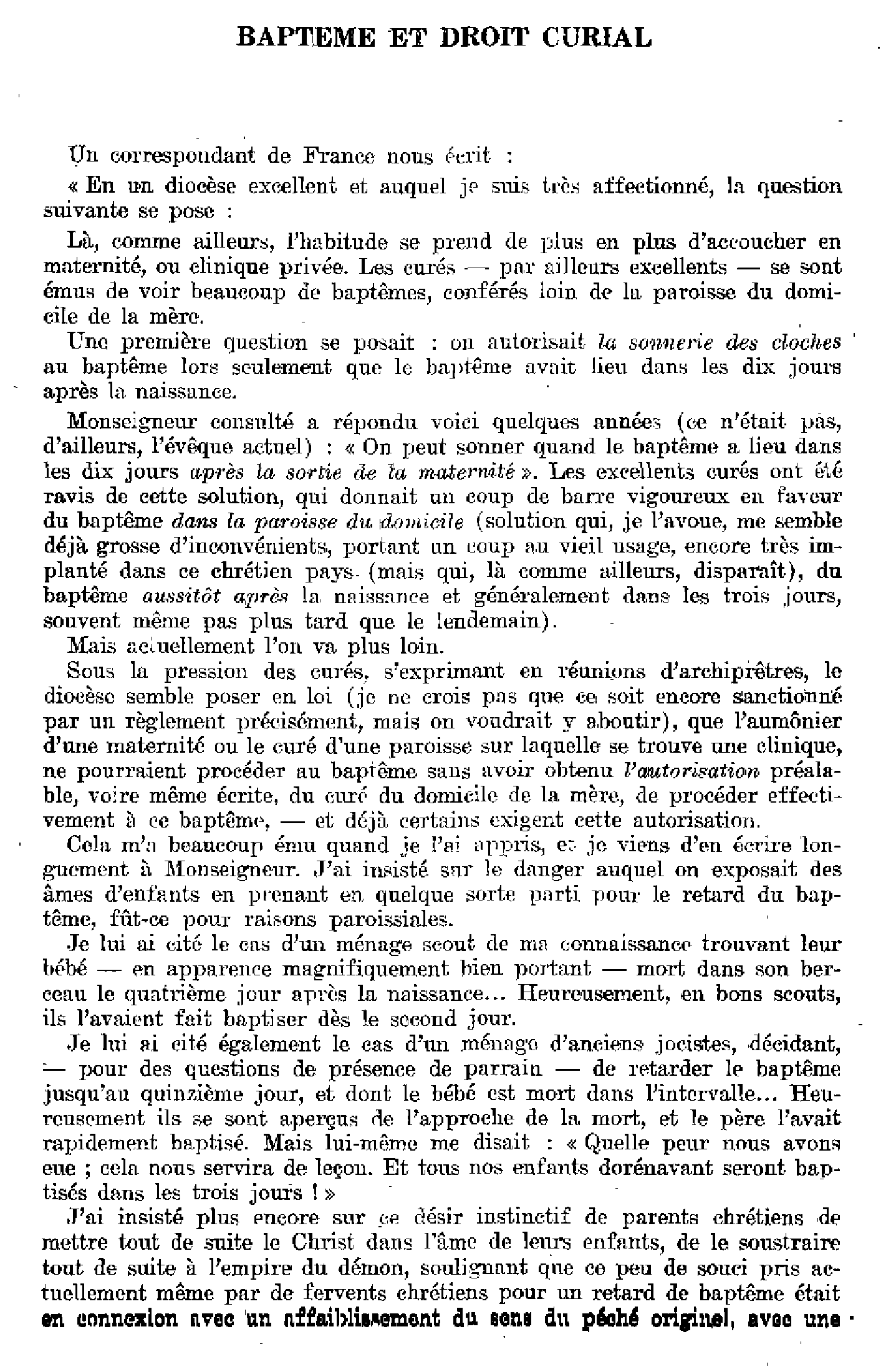 Baptême et droit curial