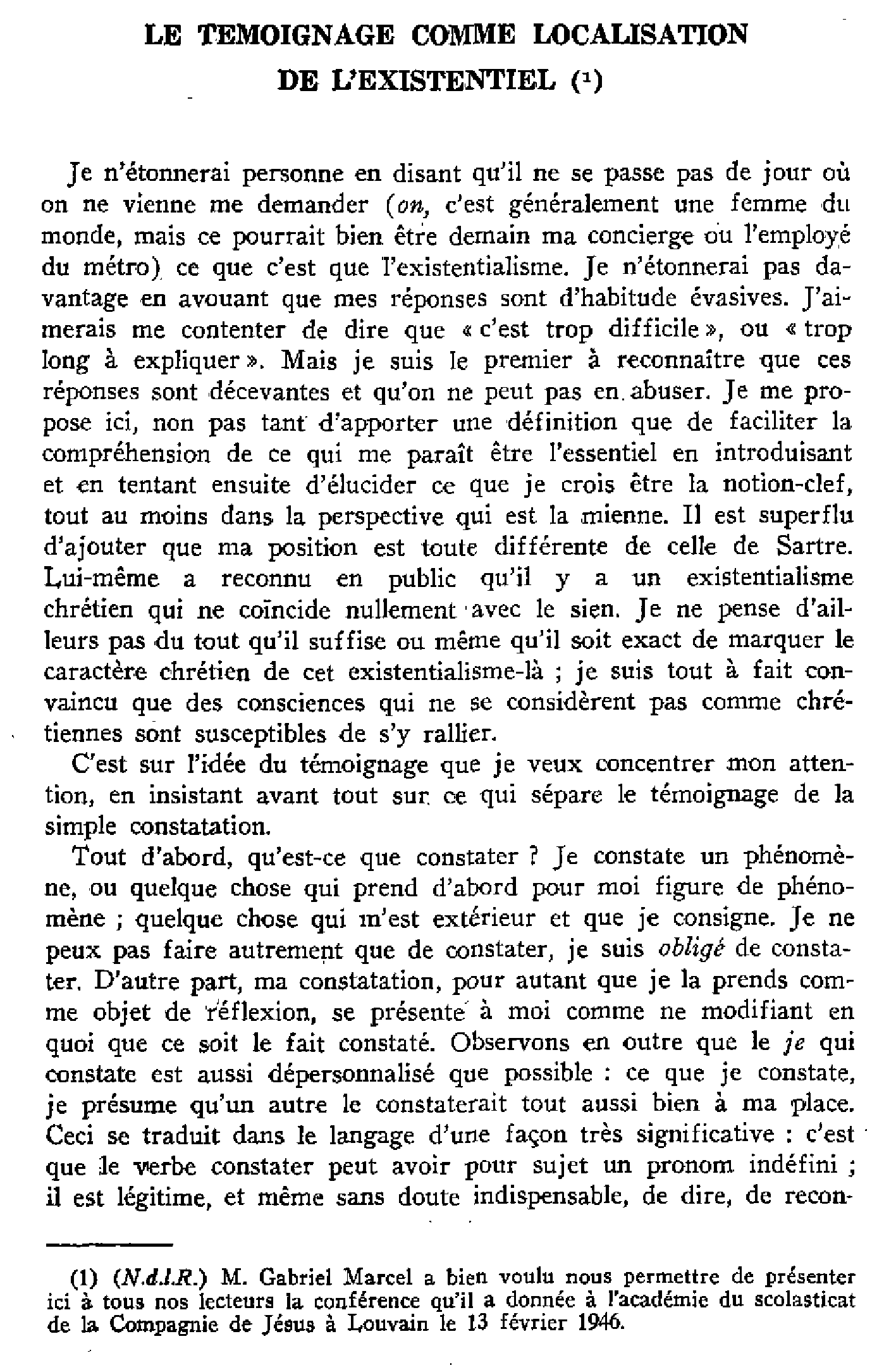 Le témoignage comme localisation de l'existentiel