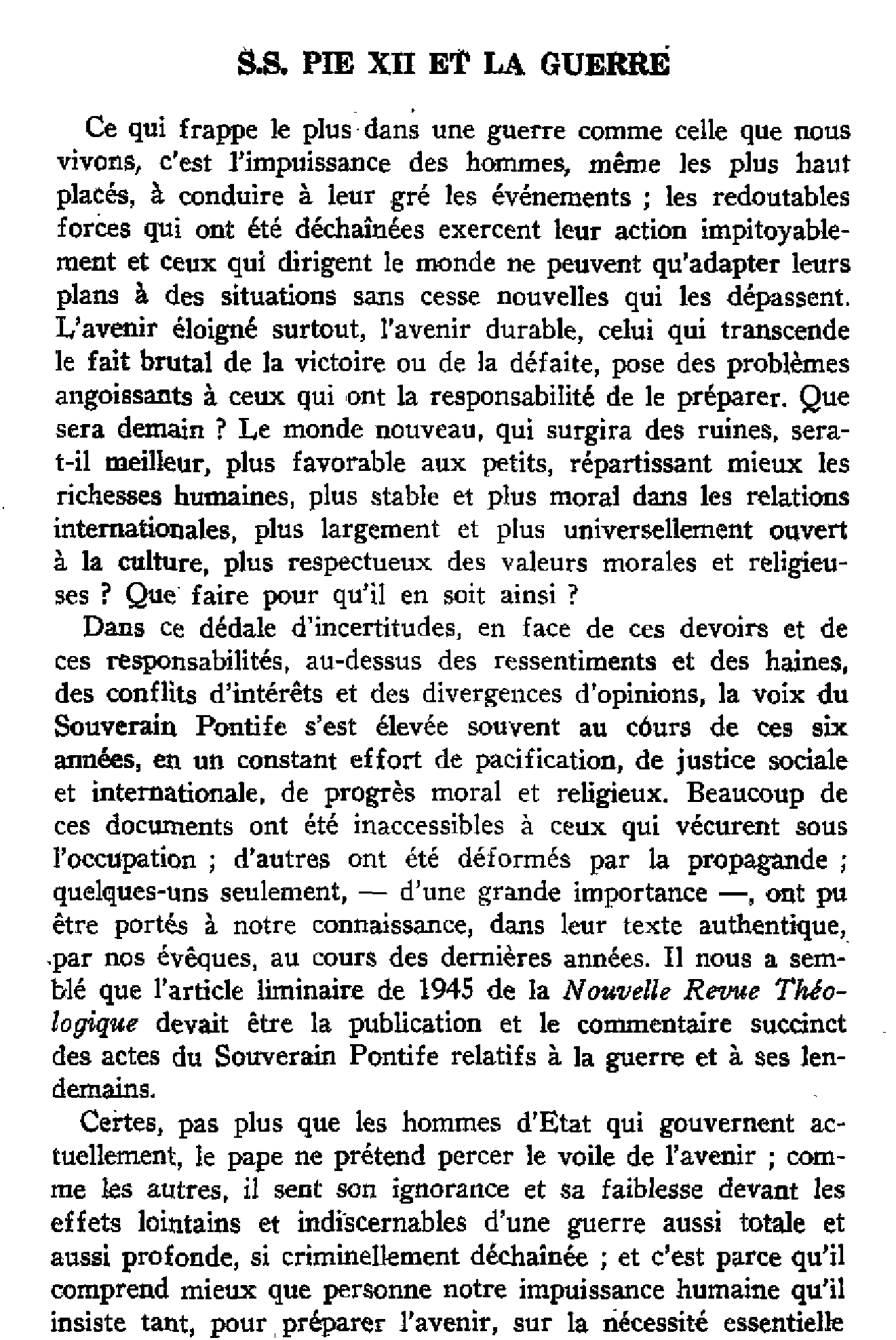 S.S. Pie XII et la guerre