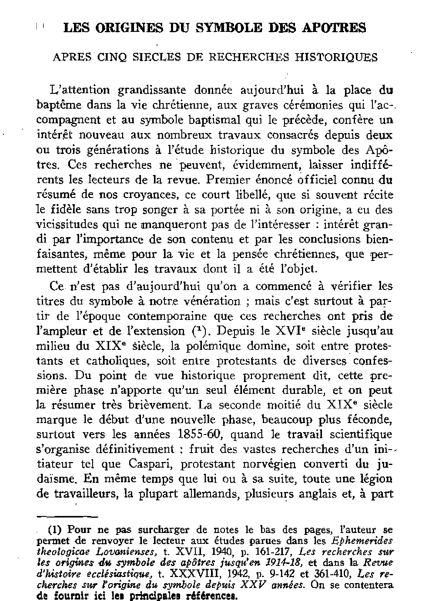 Les origines du symbole des apôtres après cinq siècles de recherches historiques