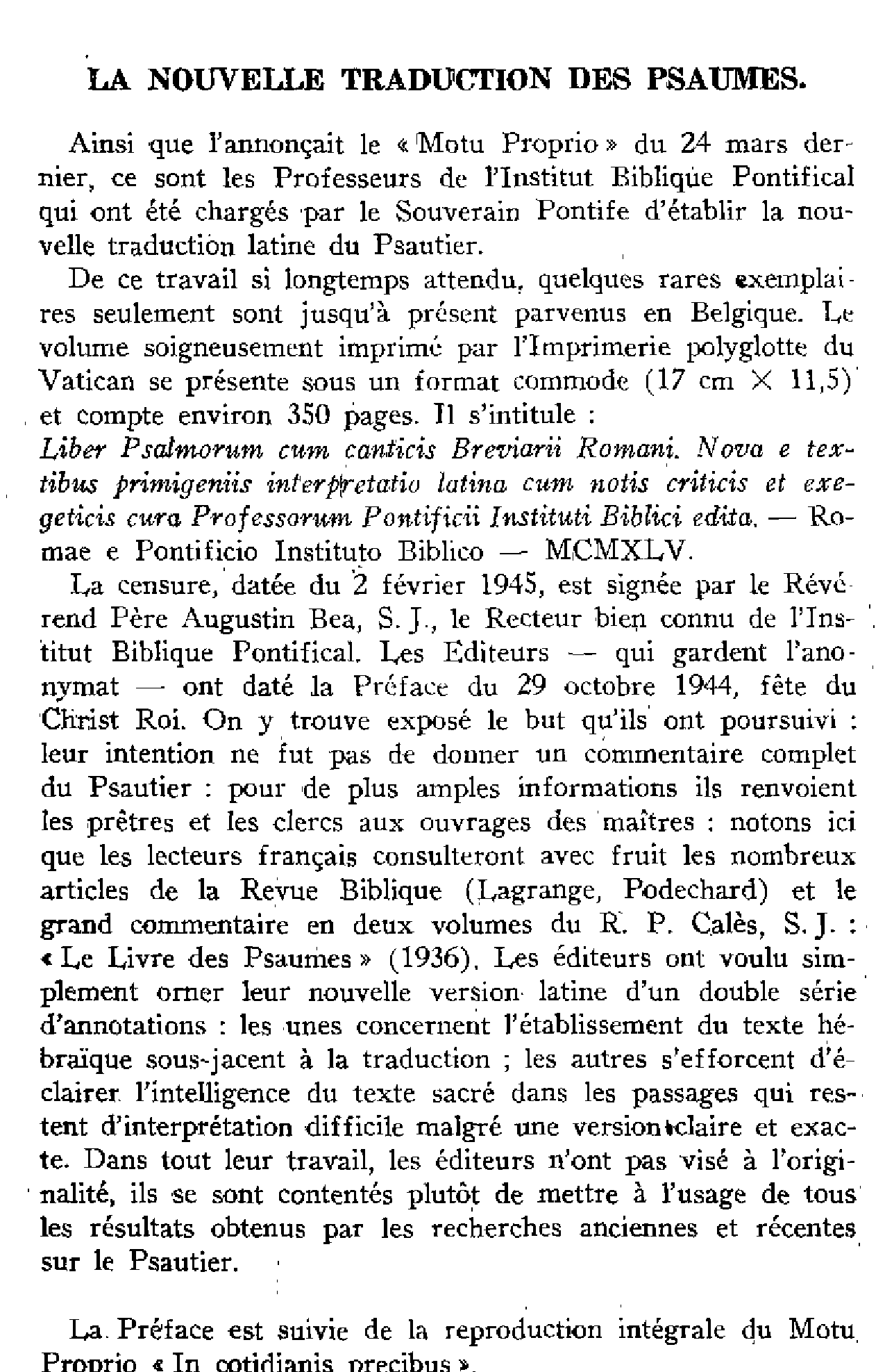 La nouvelle traduction des psaumes