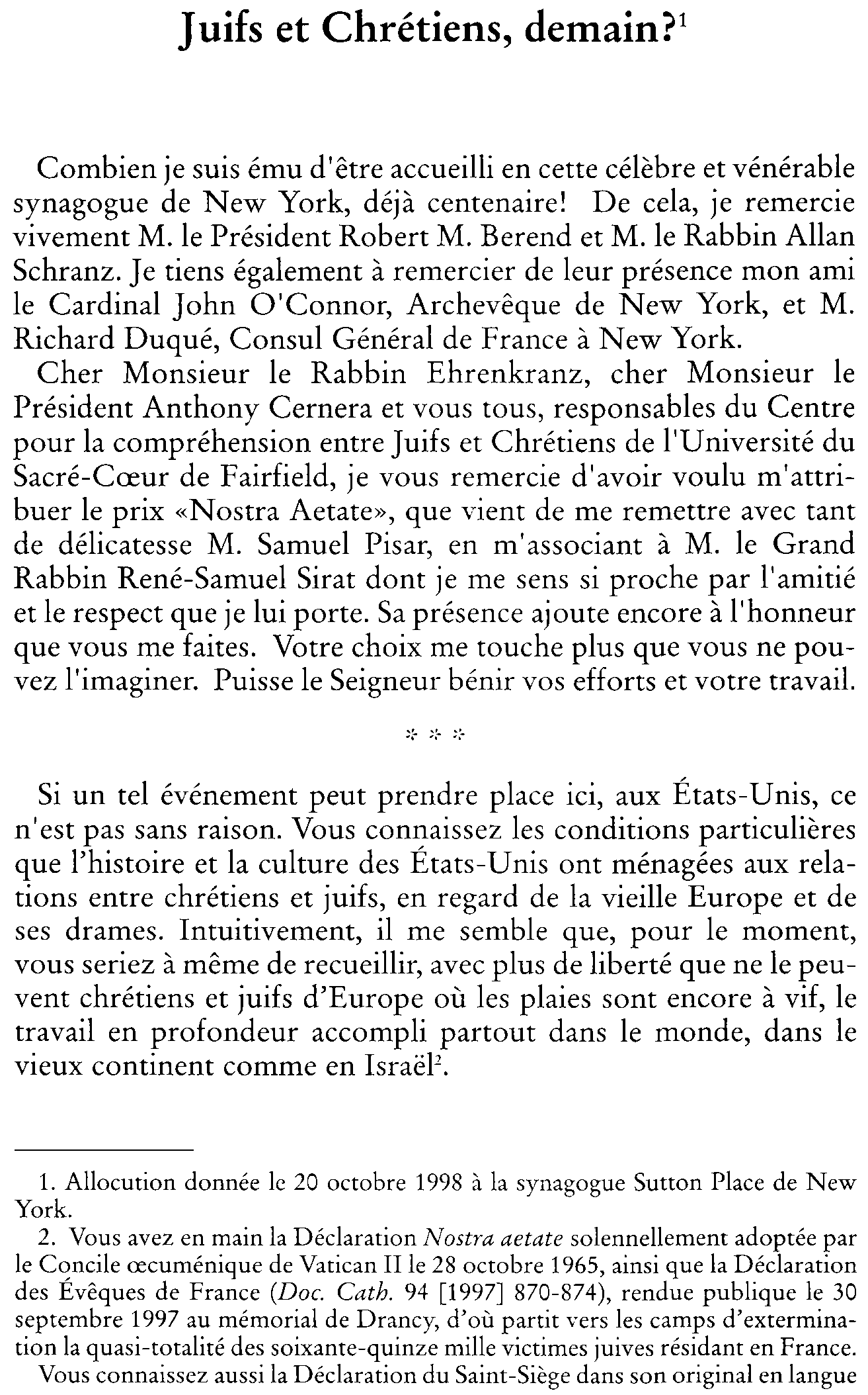 Juifs et Chrétiens, demain?