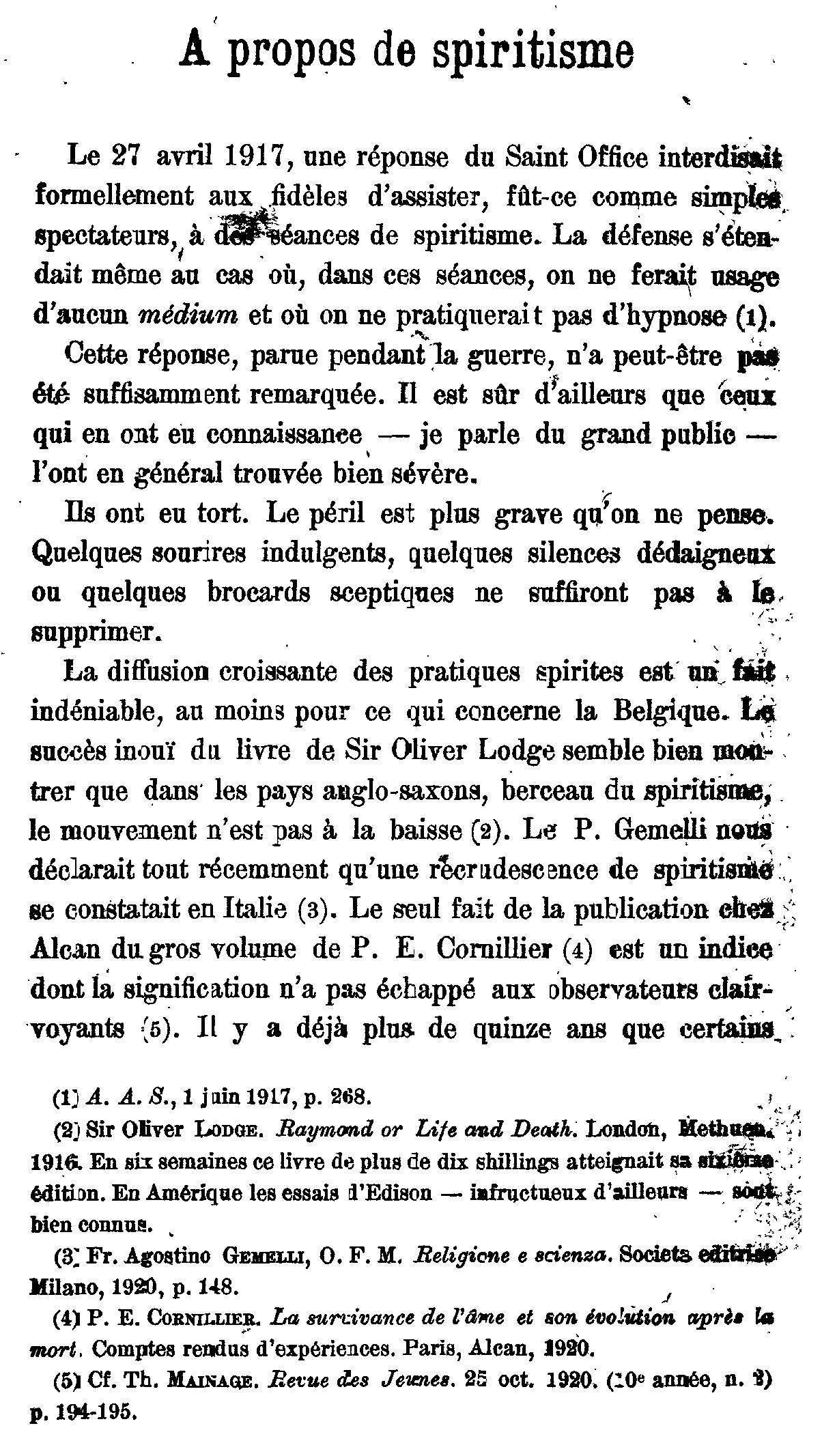 À propos de spiritisme
