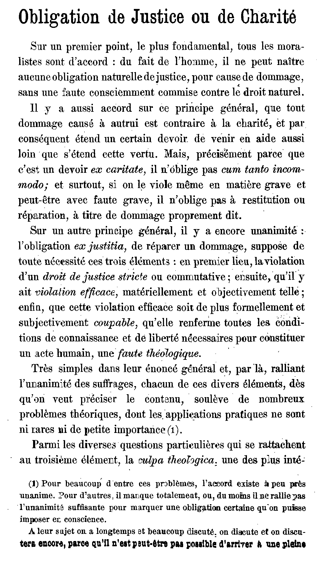 Obligation de Justice ou de Charité