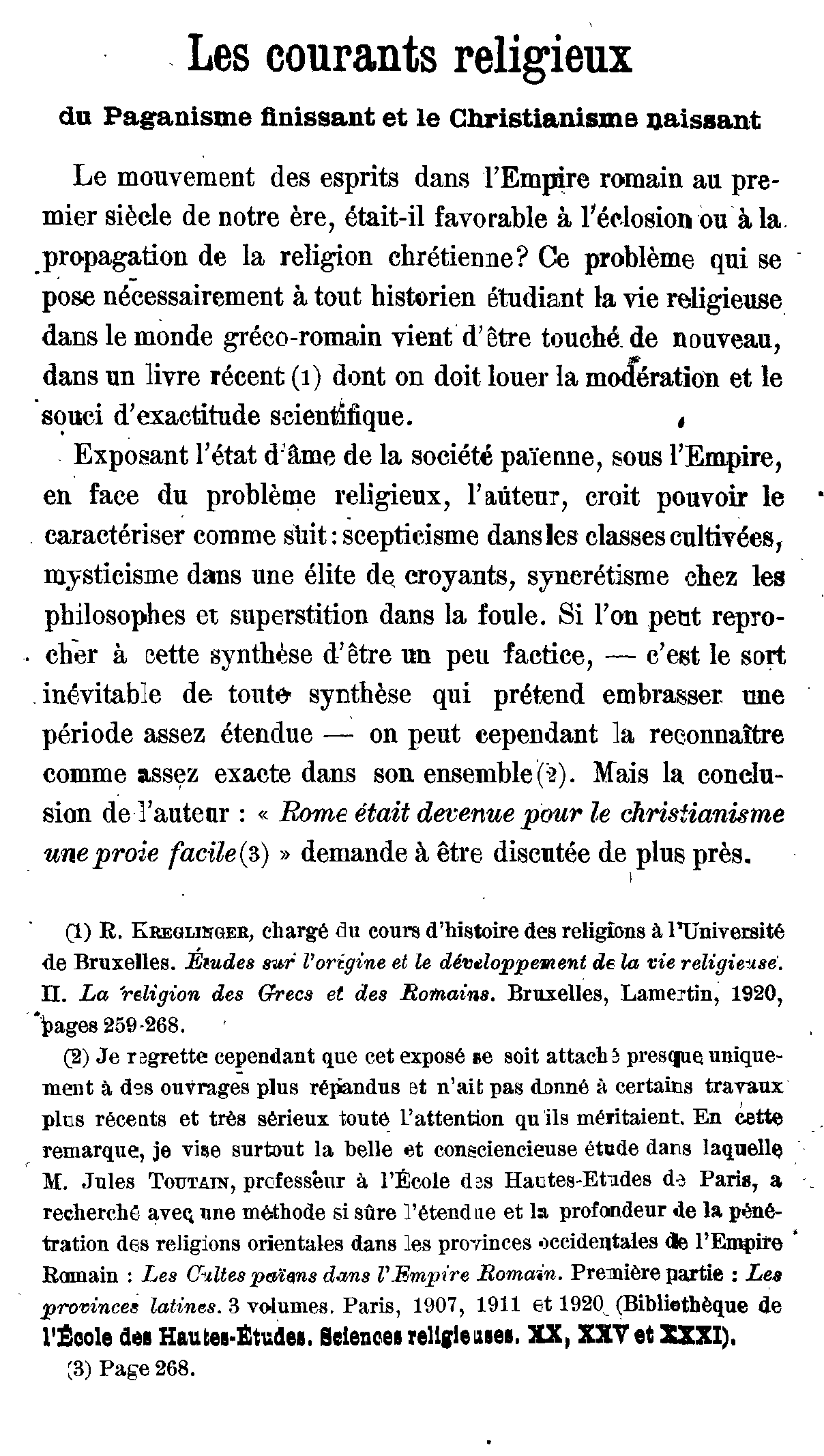 Les courants religieux du Paganisme finissant et le Christianisme naissant