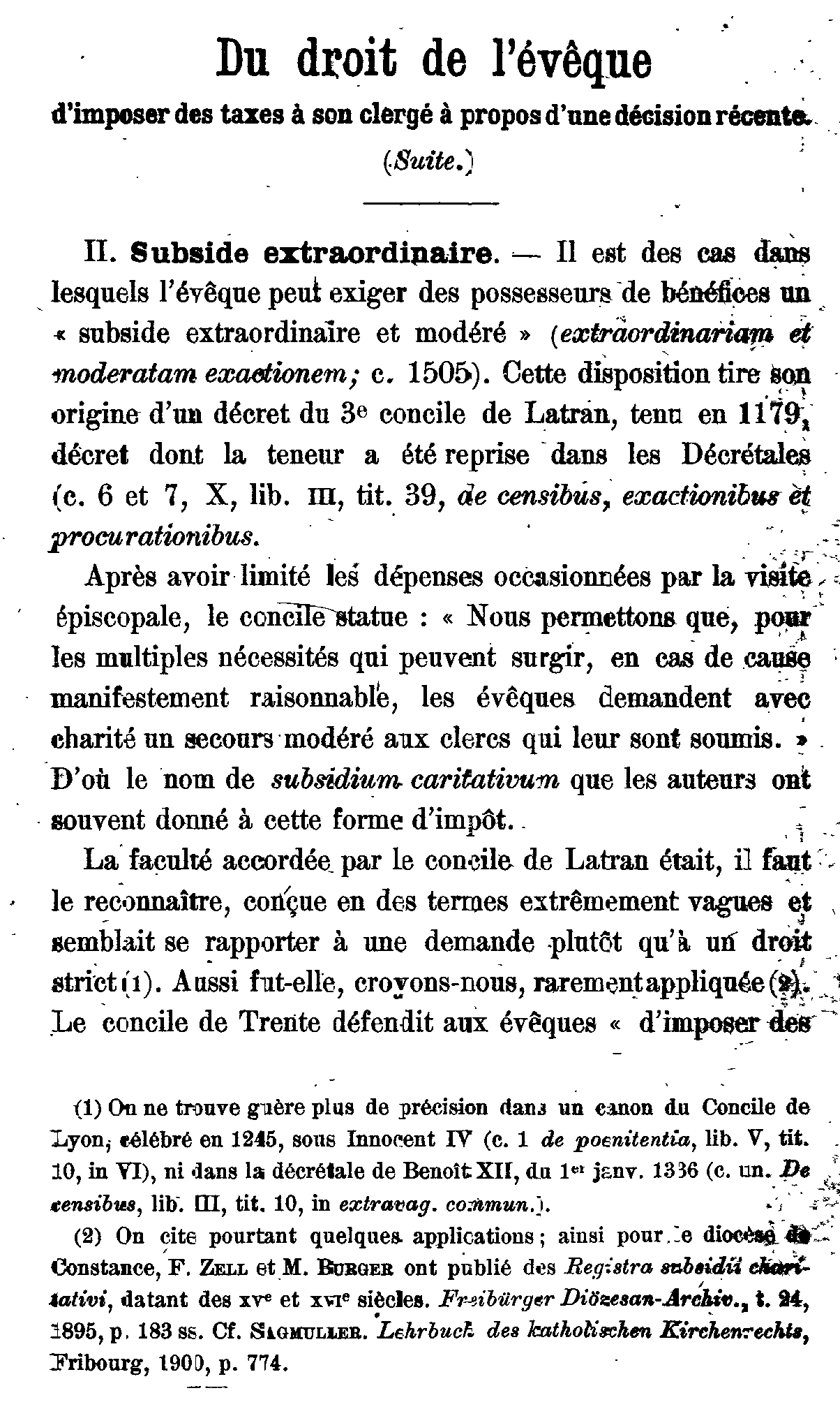 Du droit de l'évêque d'imposer des taxes à son clergé (2)