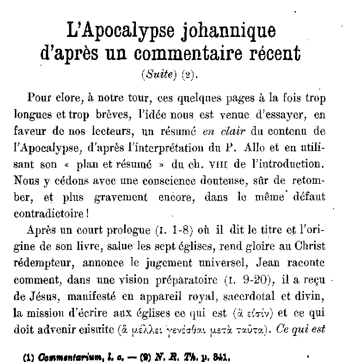L'Apocalypse johannique d'après un commentaire récent (2)