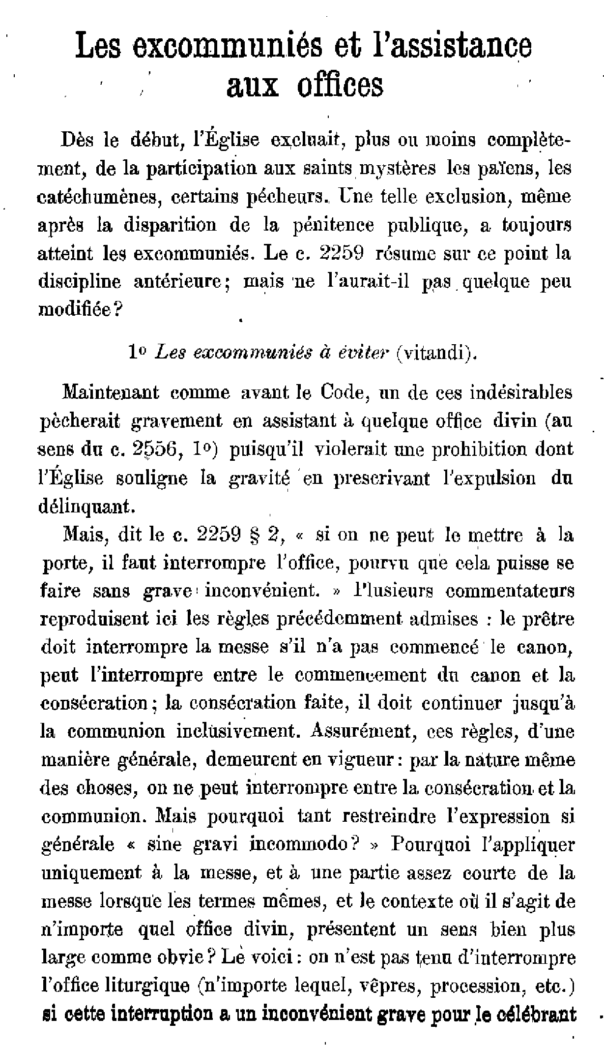 Les excommuniés et l'assistance aux offices