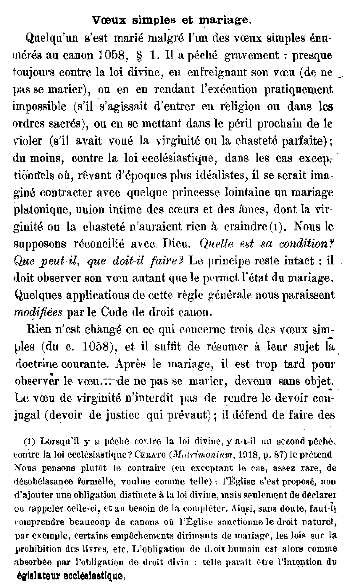 Voeux simples et mariage