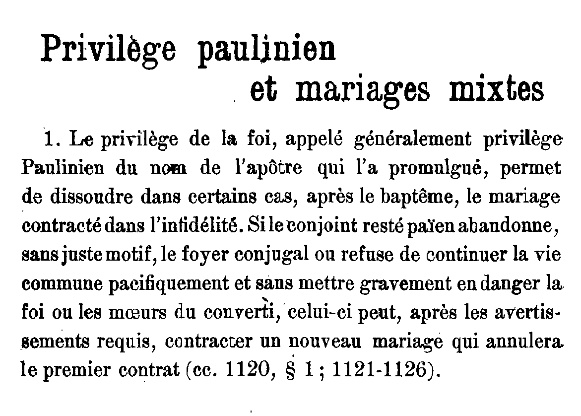 Privilège paulinien et mariages mixtes