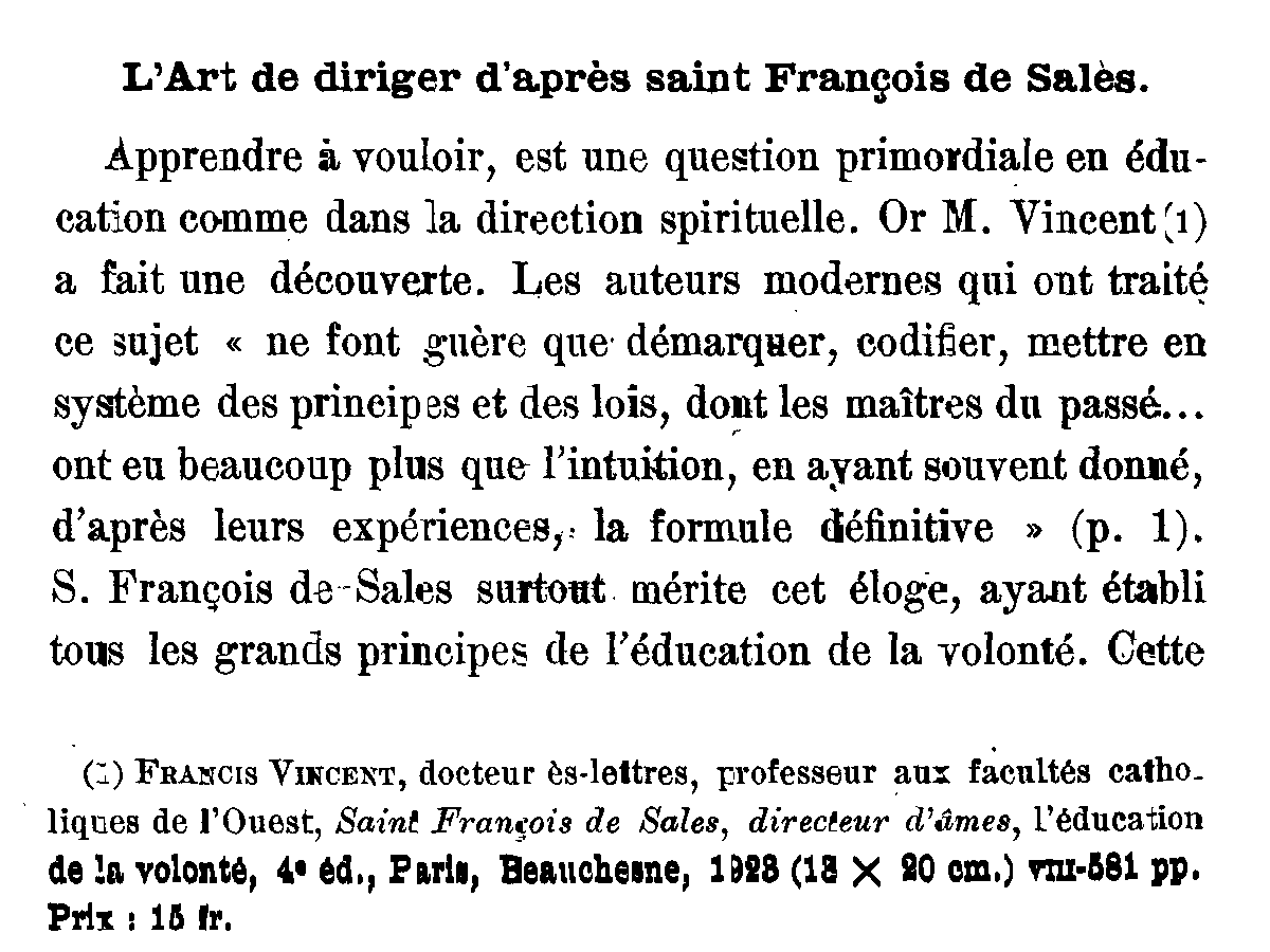 L'art de diriger d'après saint François de Sales