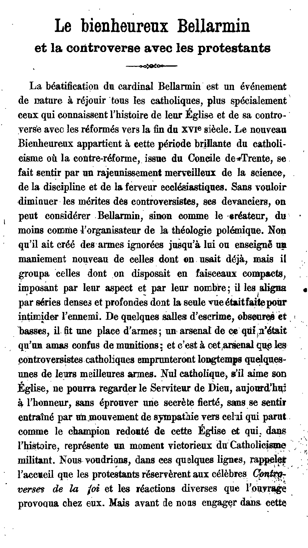 Le bienheureux Bellarmin et la controverse avec les protestants