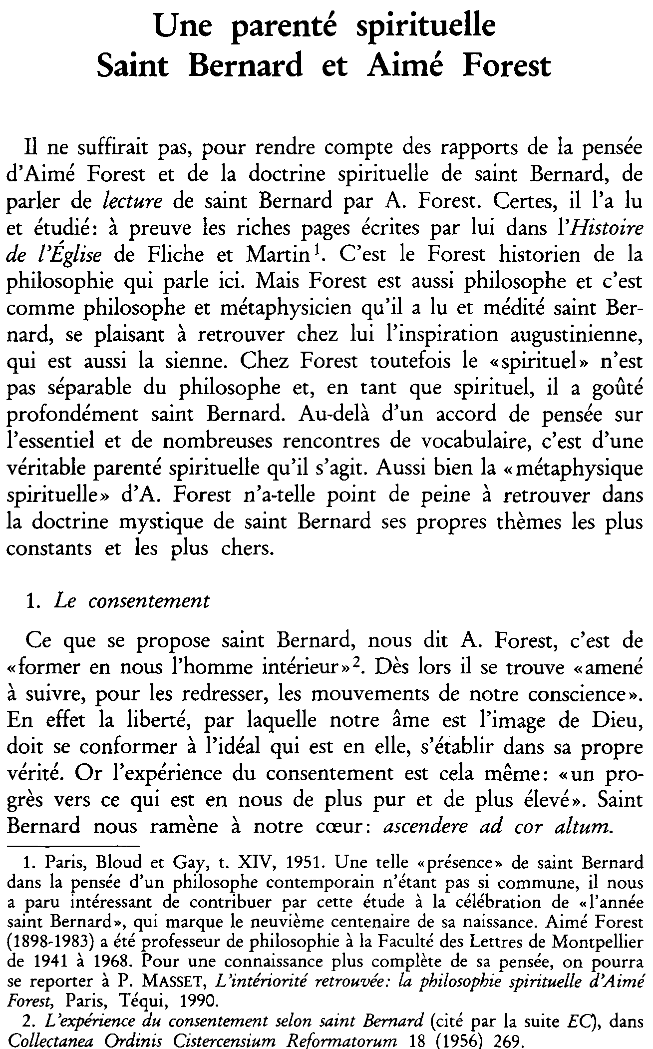 Une parenté spirituelle. Saint Bernard et Aimé Forest