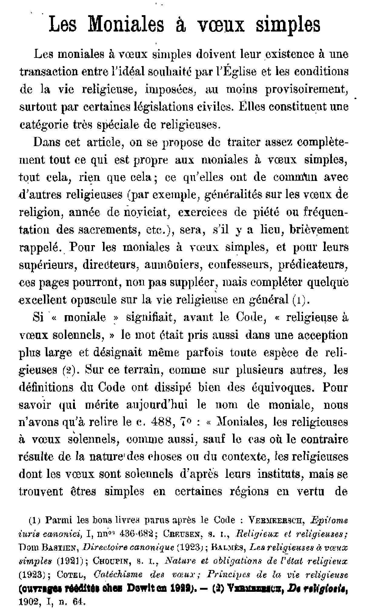 Les Moniales à voeux simples (1)