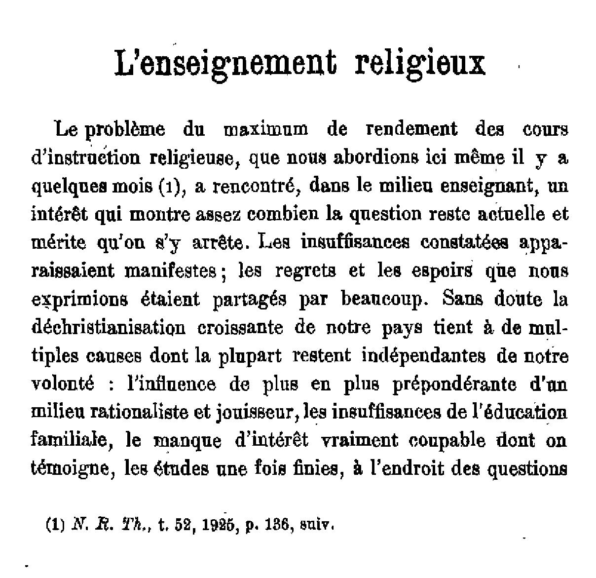 L'enseignement religieux