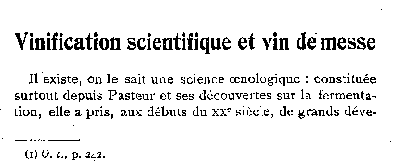 Vinification scientifique et vin de messe
