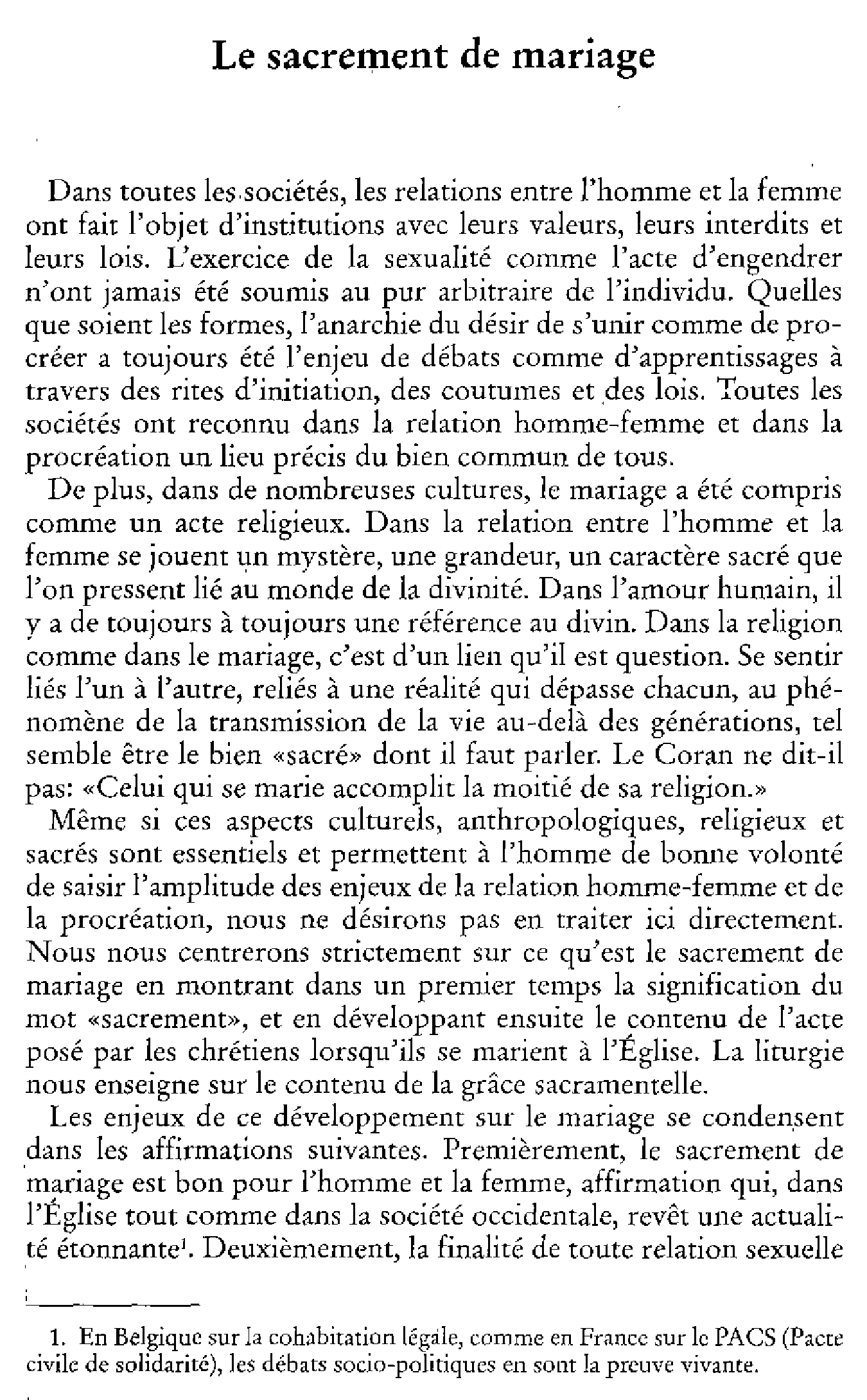 Le sacrement de mariage