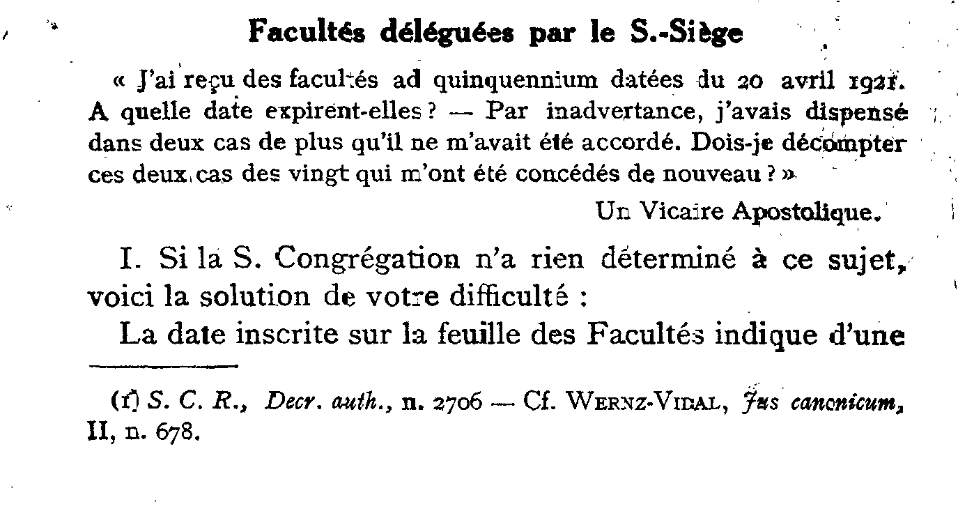 Facultés déléguées par le Saint Siège