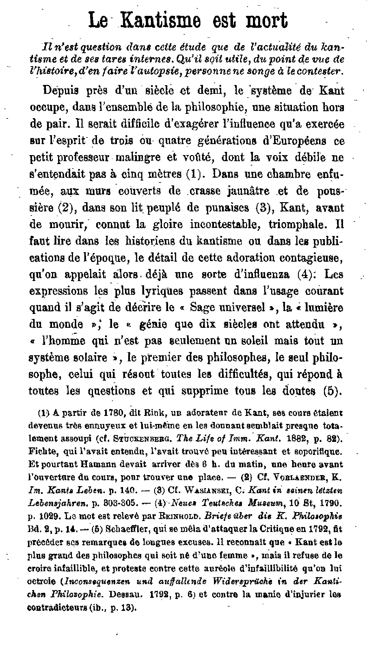 Le Kantisme est mort