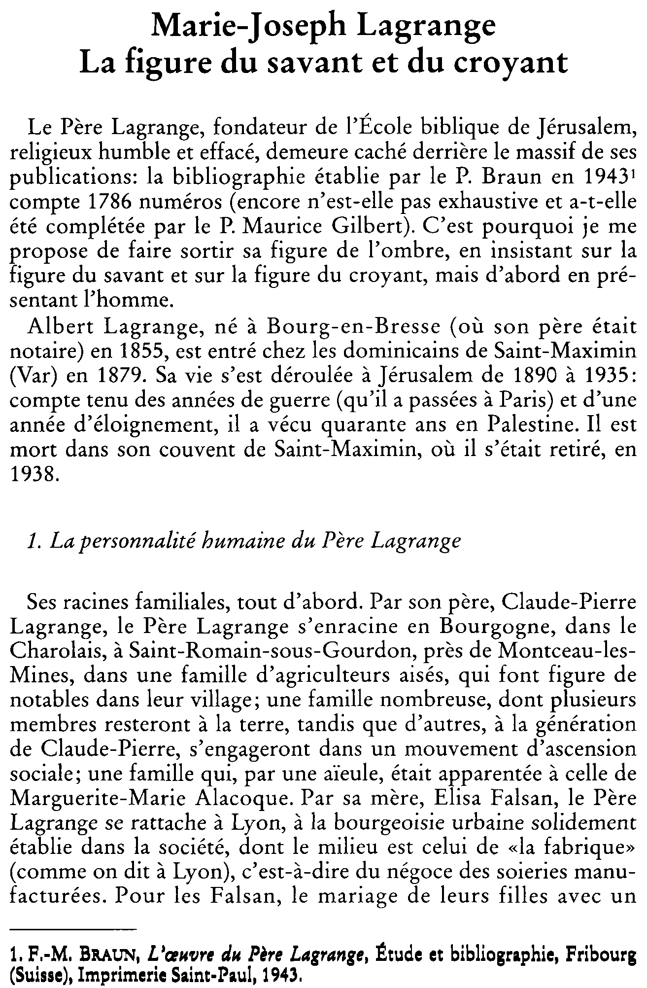 Marie-Joseph Lagrange. La figure du savant et du croyant