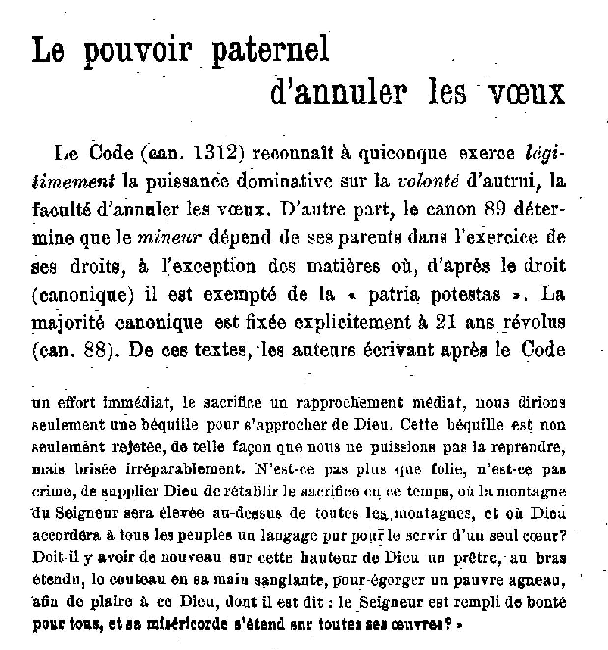 Le pouvoir paternel d'annuler les voeux