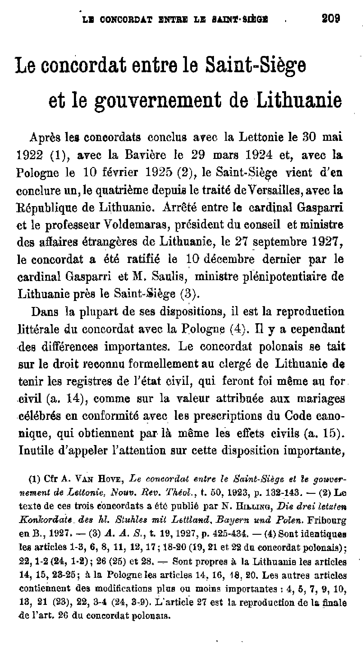 Le concordat entre le Saint-Siège et le gouvernement de Lithuanie