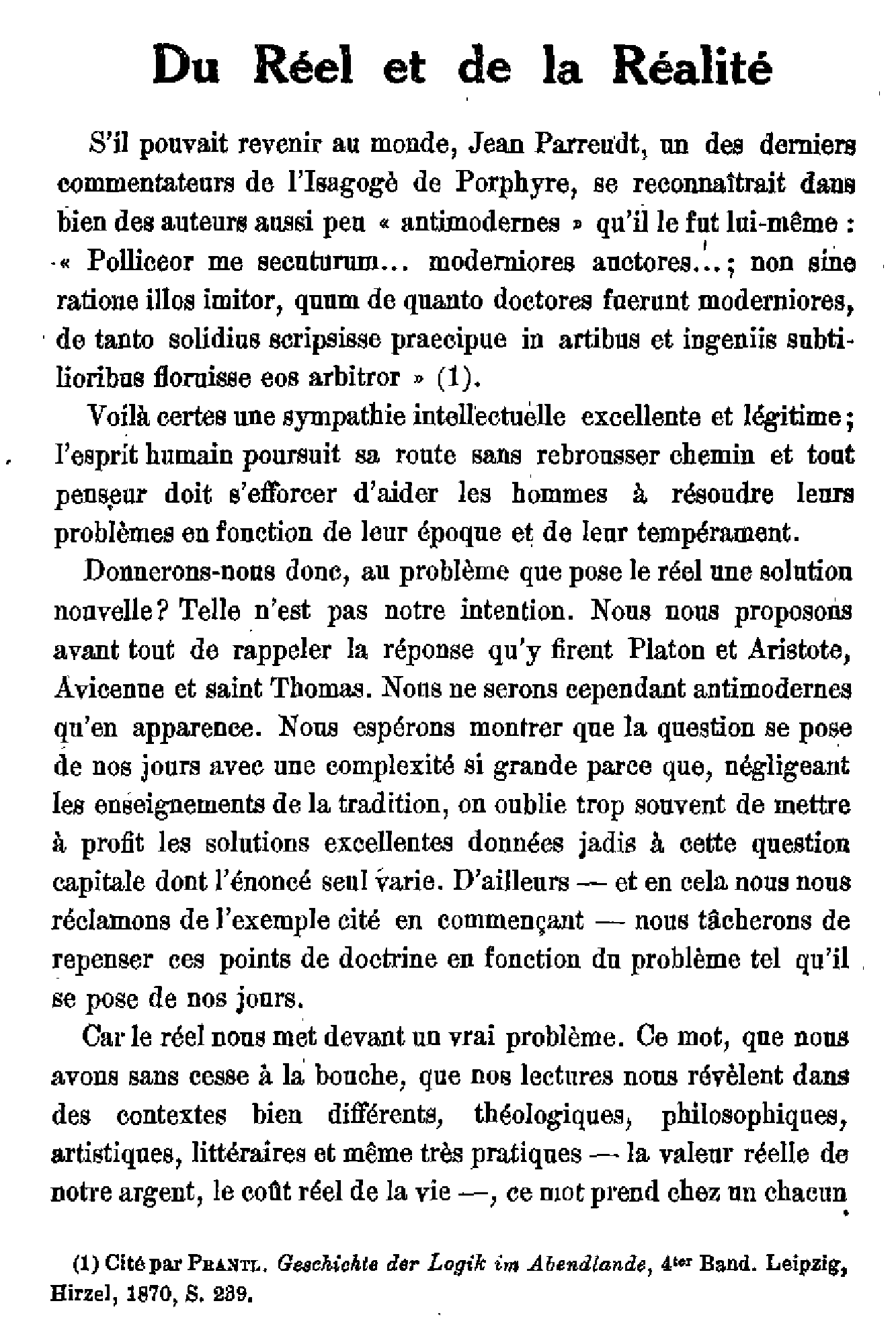 Du réel et de la réalité