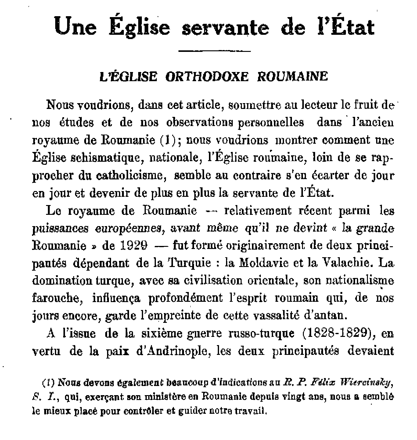 Une Eglise servante de l'Etat. L'Eglise orthodoxe roumaine