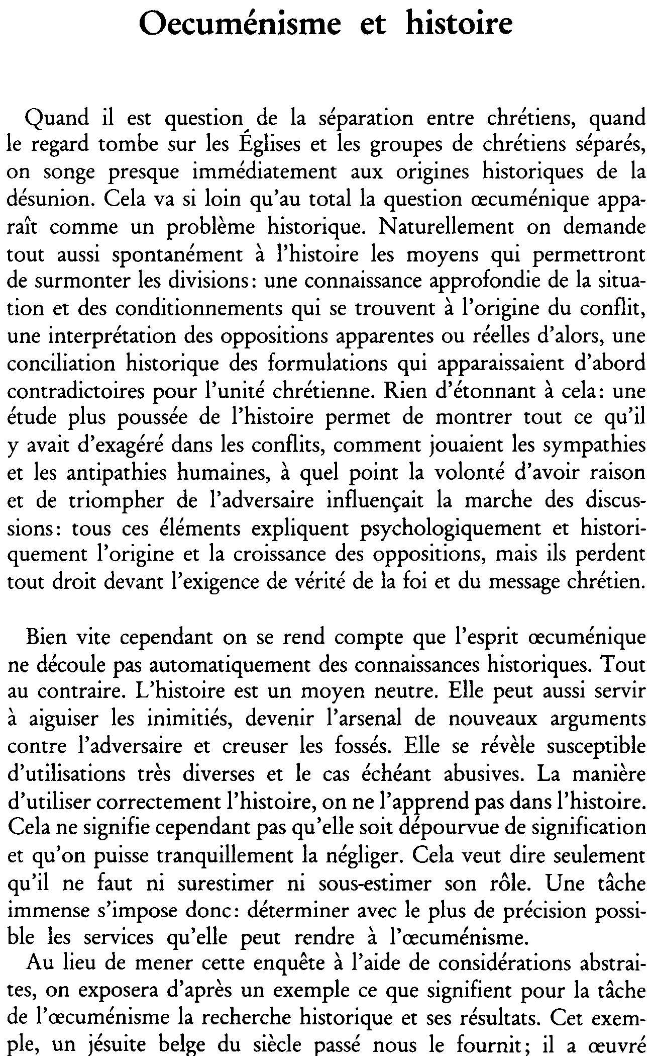 Oecuménisme et histoire