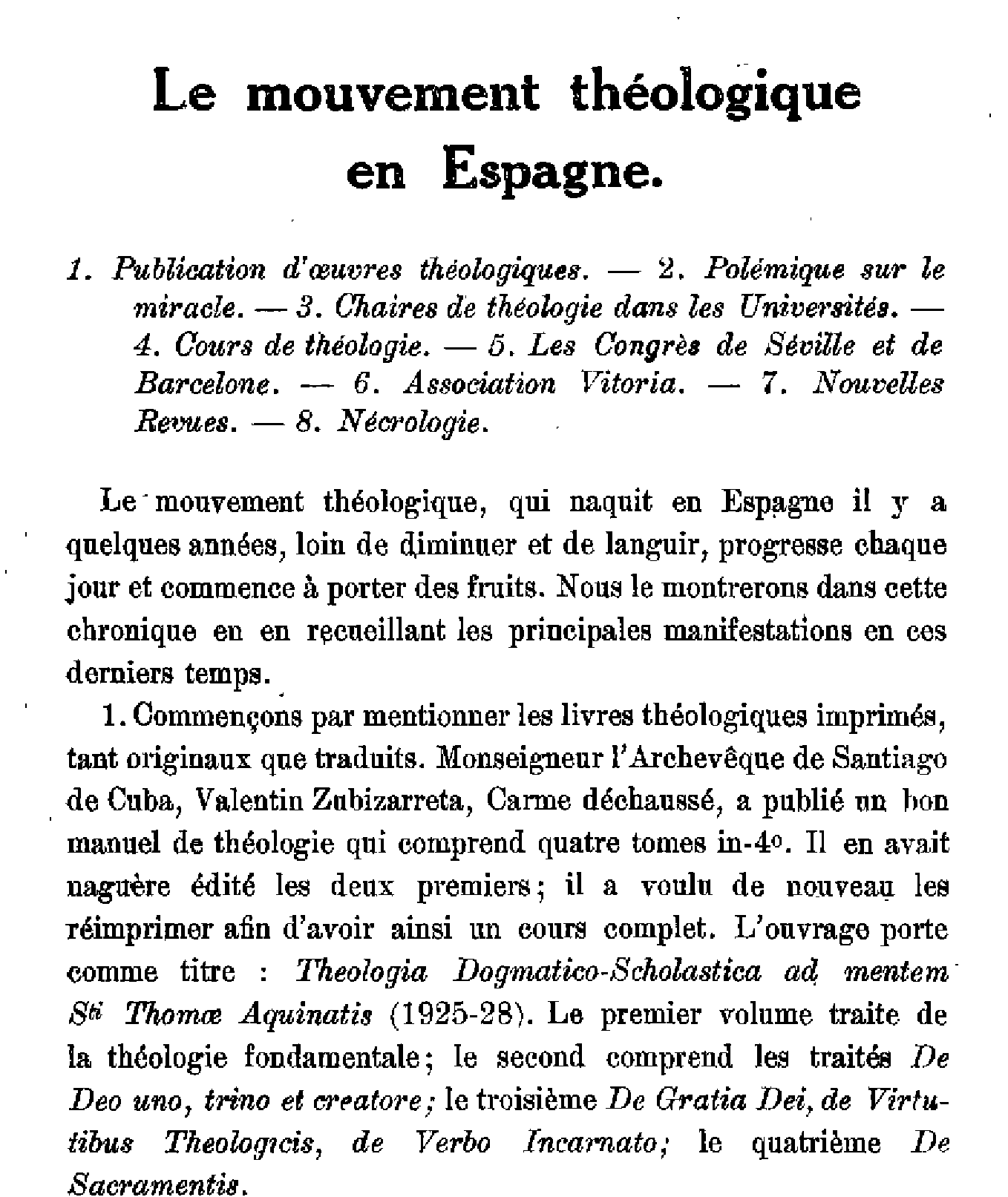 Le mouvement théologique en Espagne (1)