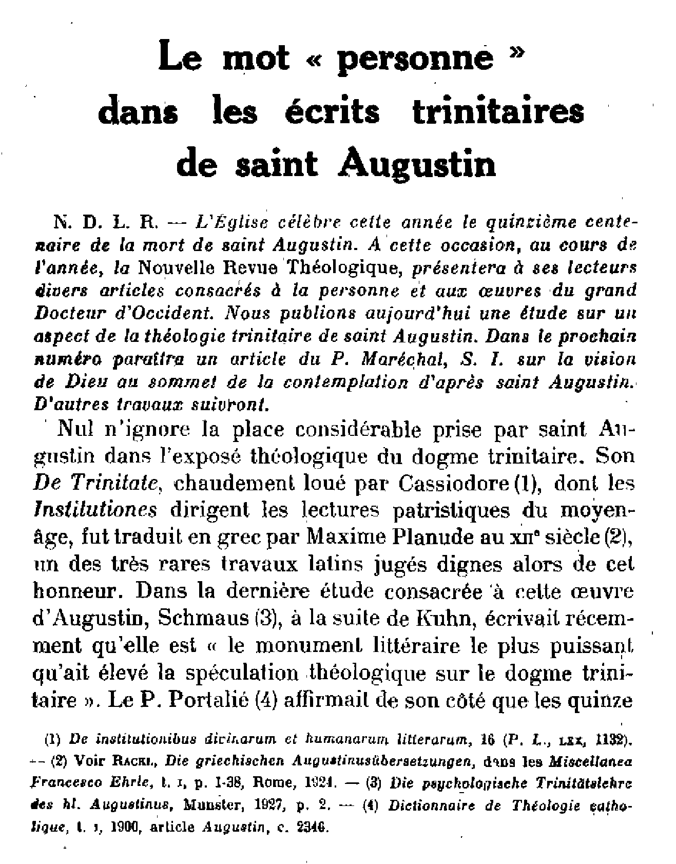 Le mot 'personne' dans les écrits trinitaires de saint Augustin