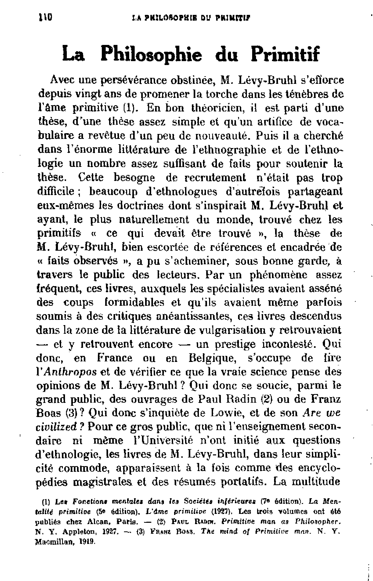 La philosophie du primitif