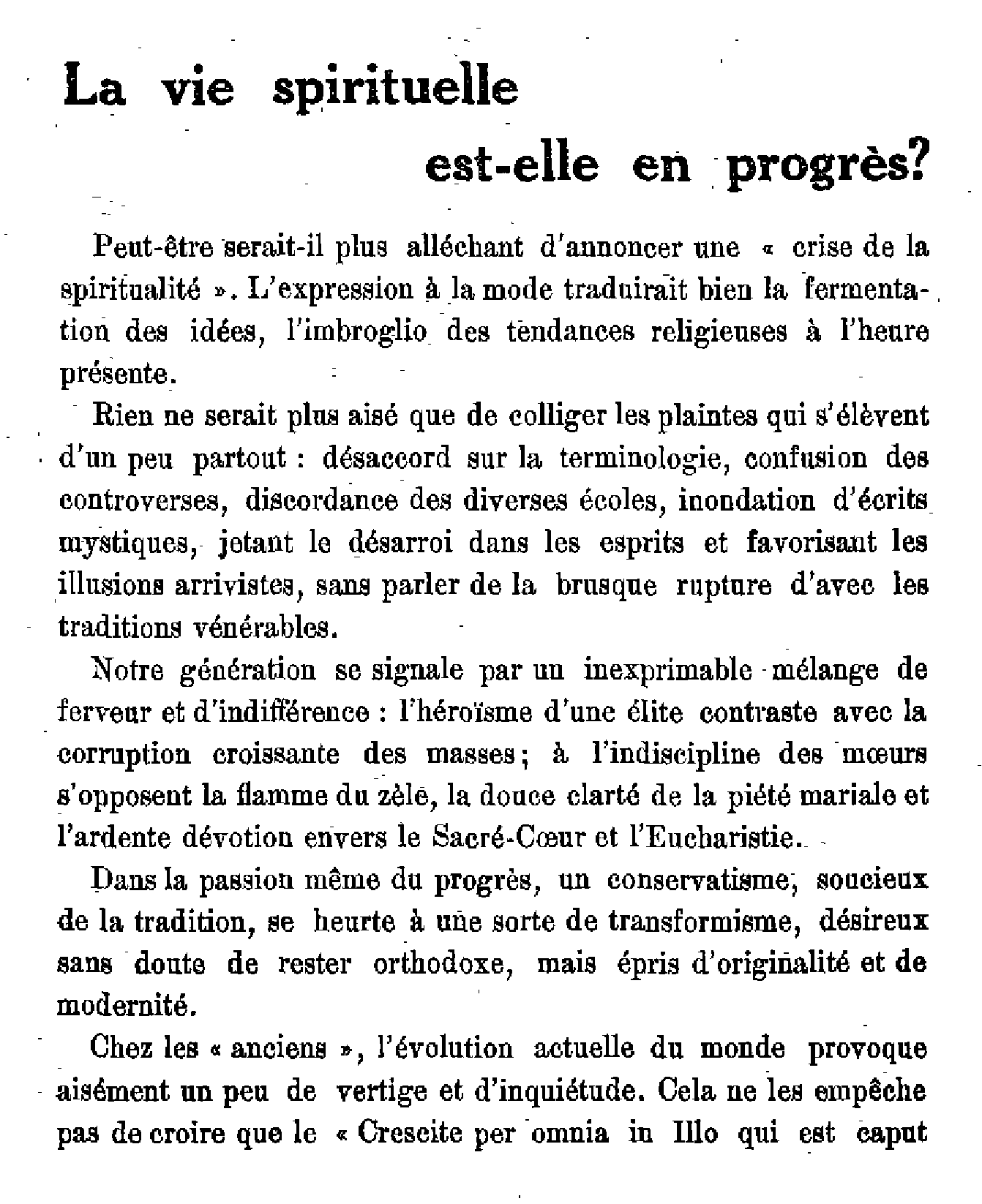 La vie spirituelle est-elle en progrès .