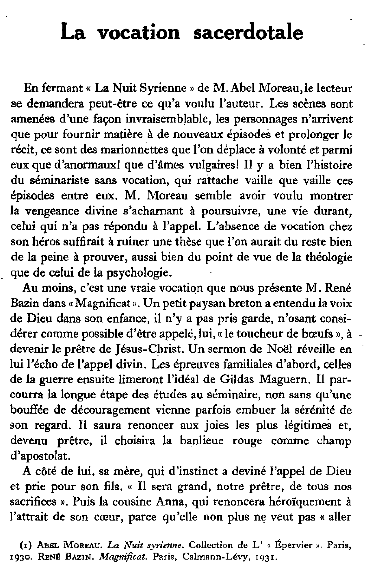 La vocation sacerdotale
