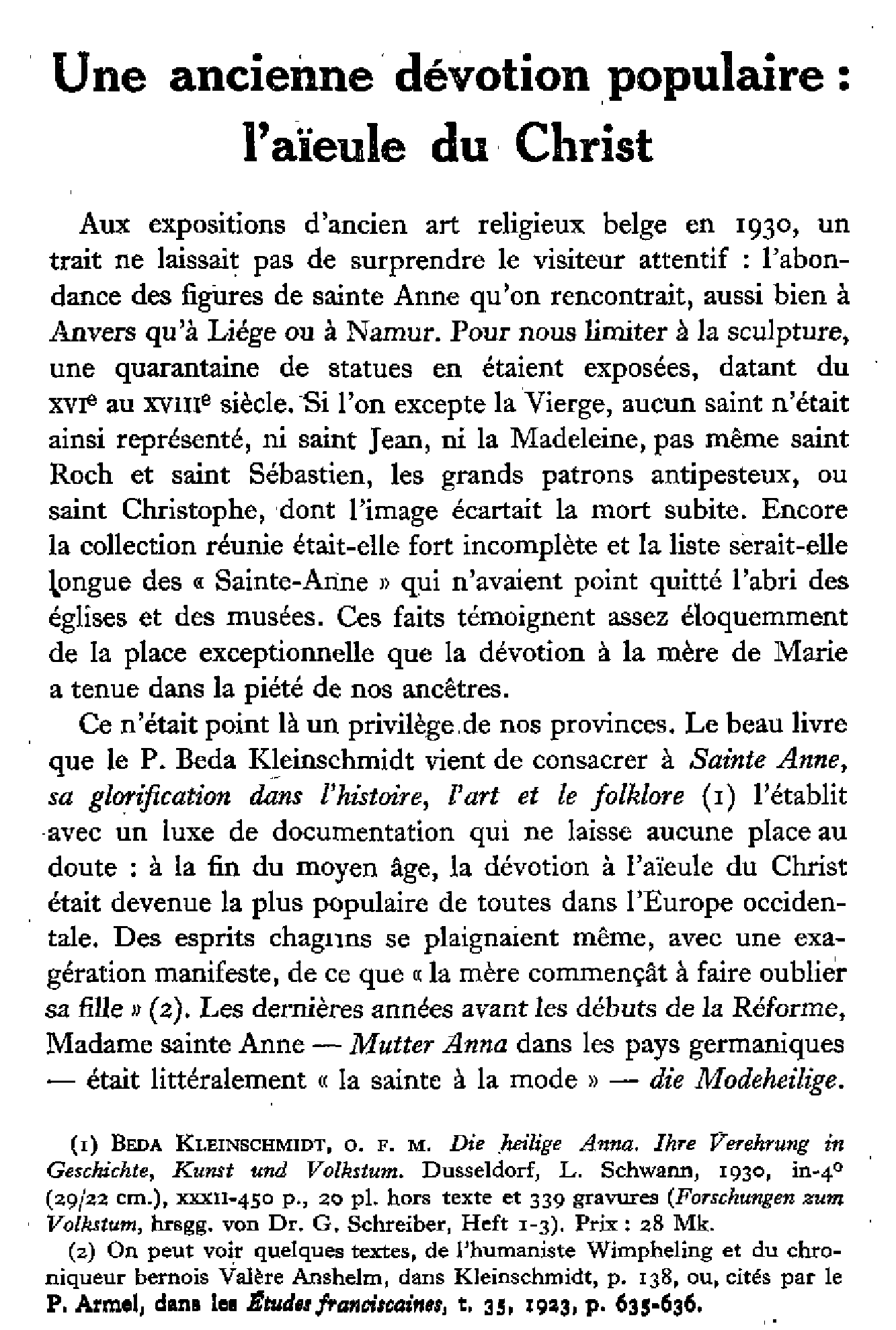 Une ancienne dévotion populaire, l'aïeule du Christ