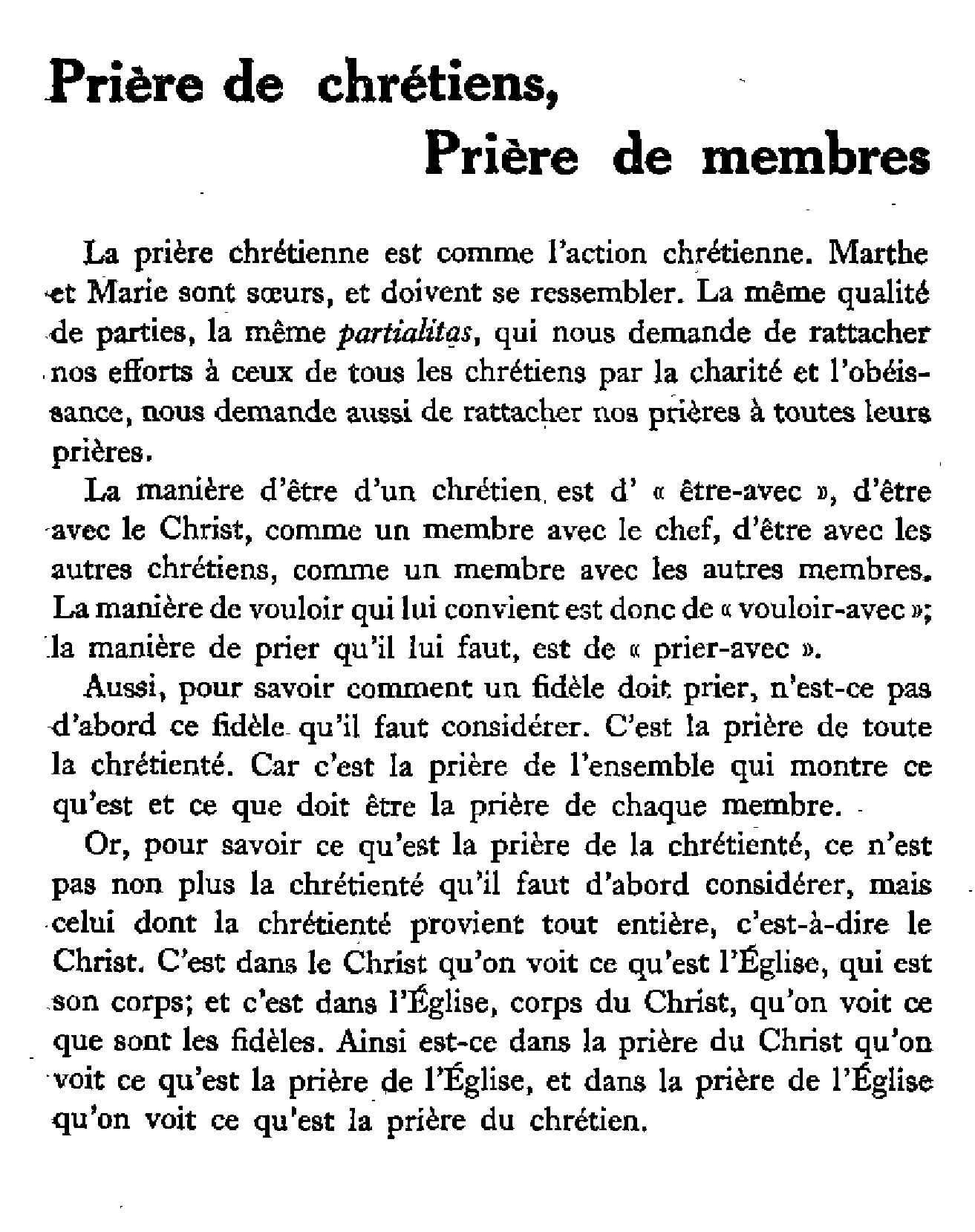 Prière de chrétiens, Prière de membres
