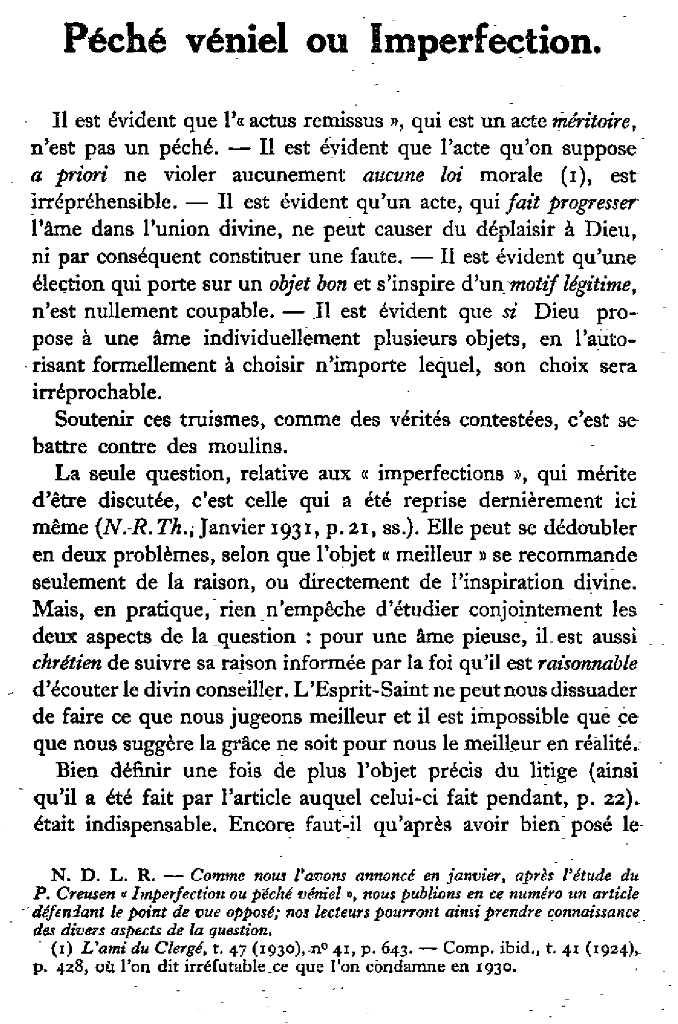 Péché véniel ou Imperfection