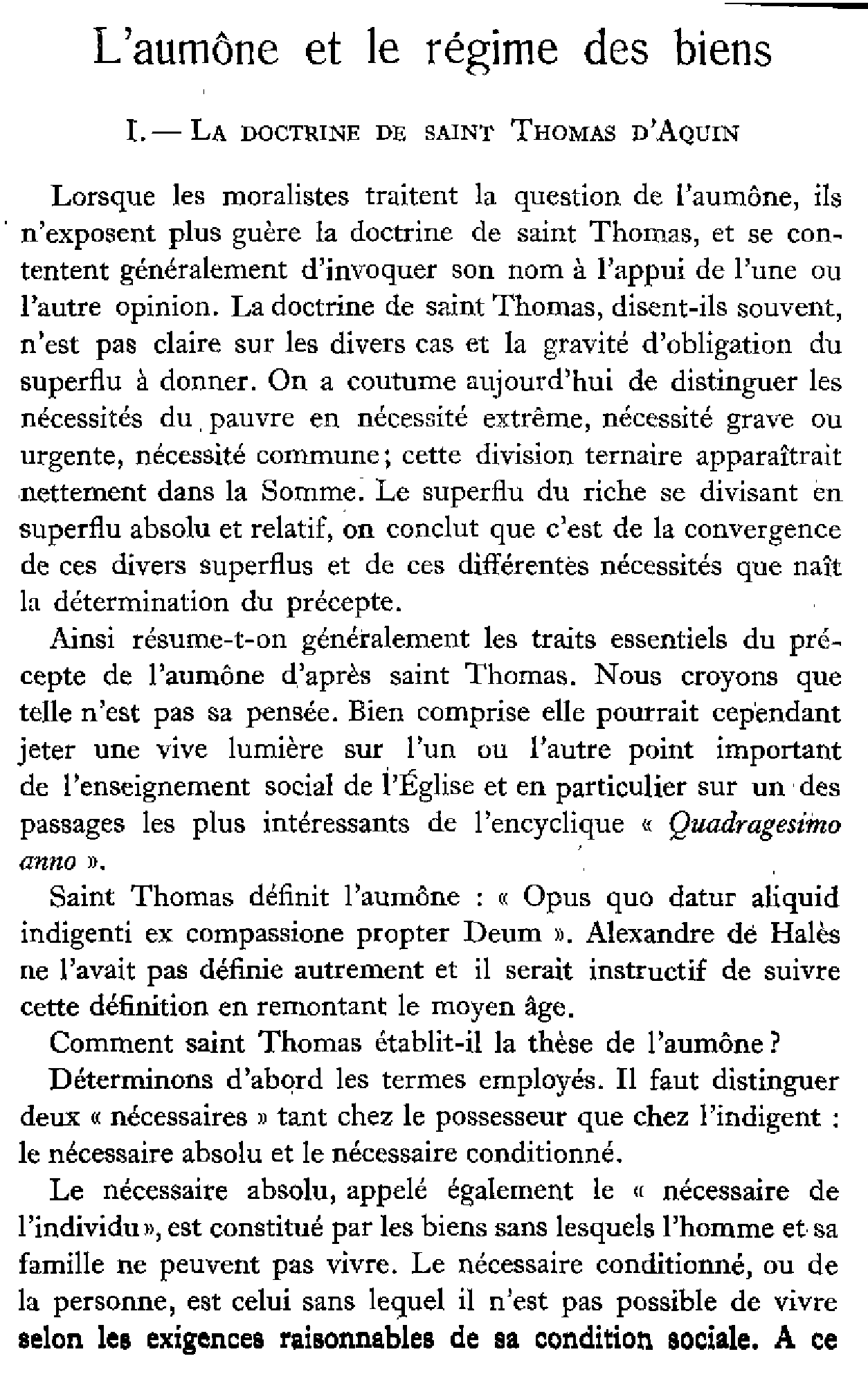 L'aumône et le régime des biens (1)