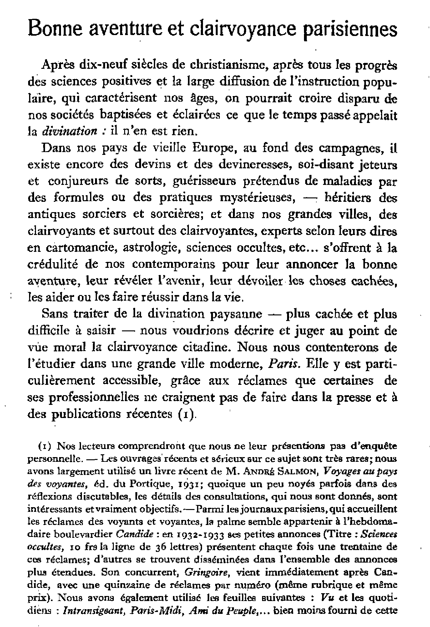 Bonne aventure et clairvoyance parisiennes