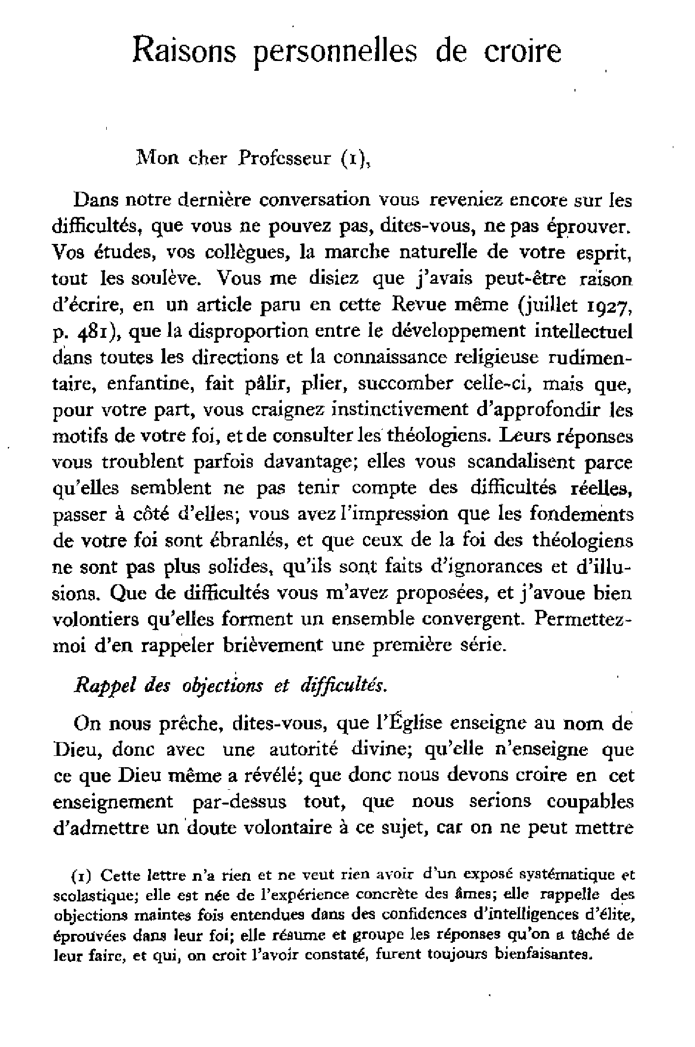 Lettre à un professeur d'Université